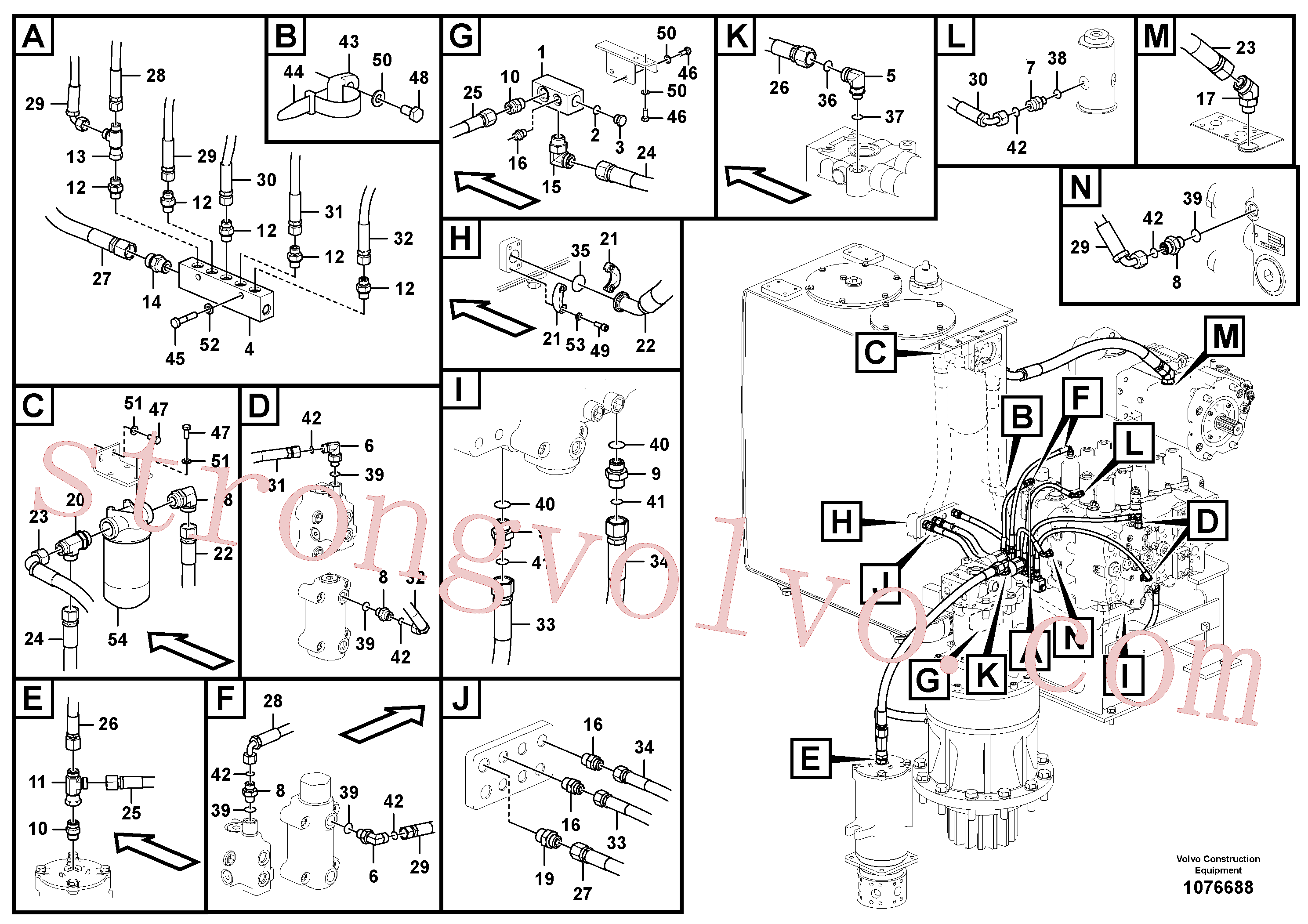 VOE15058029 Volvo Sistema servomotor, suporte do filtro e tubagem da bomba(1076688 Montagem)