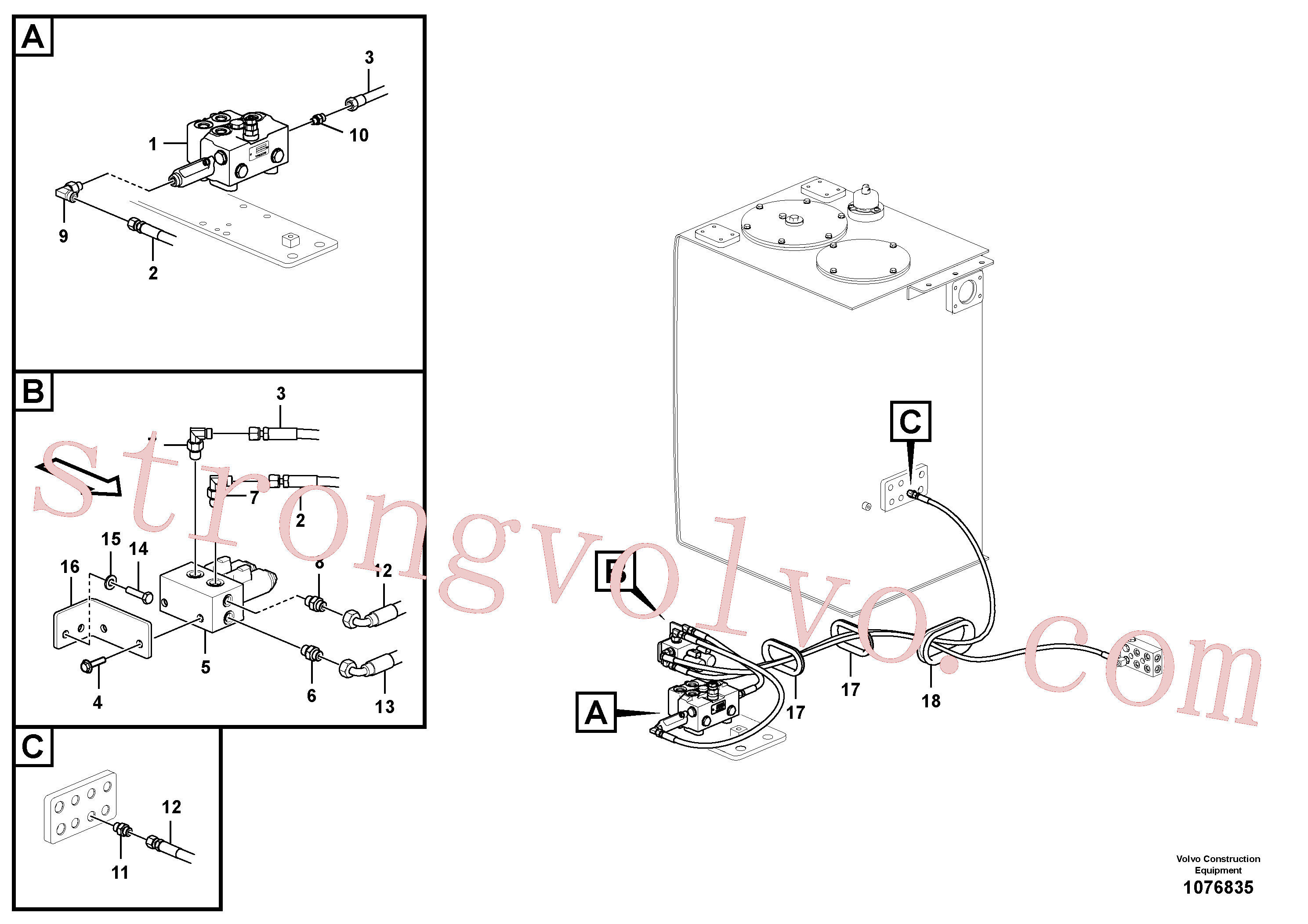 VOE14626072 Volvo Hidráulica de serviço, inclinação e rotor na estrutura superior(1076835 Montagem)