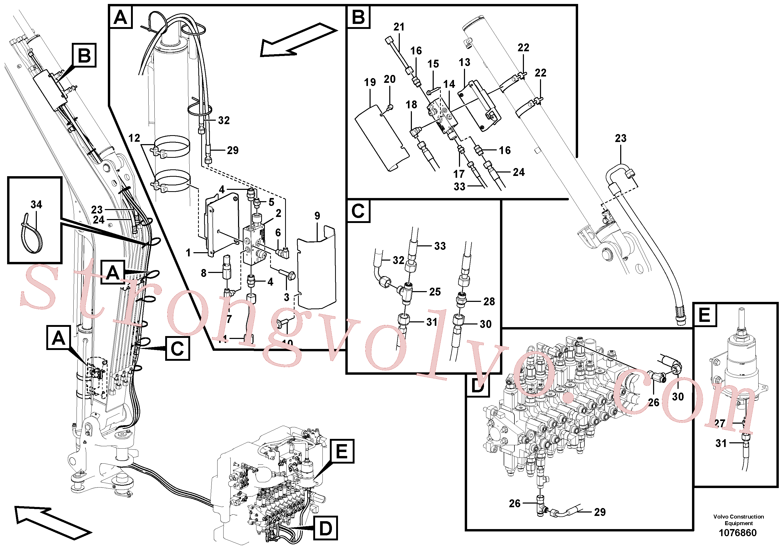 VOE15801222 Volvo Hidráulica de serviço, lança(1076860 Montagem)