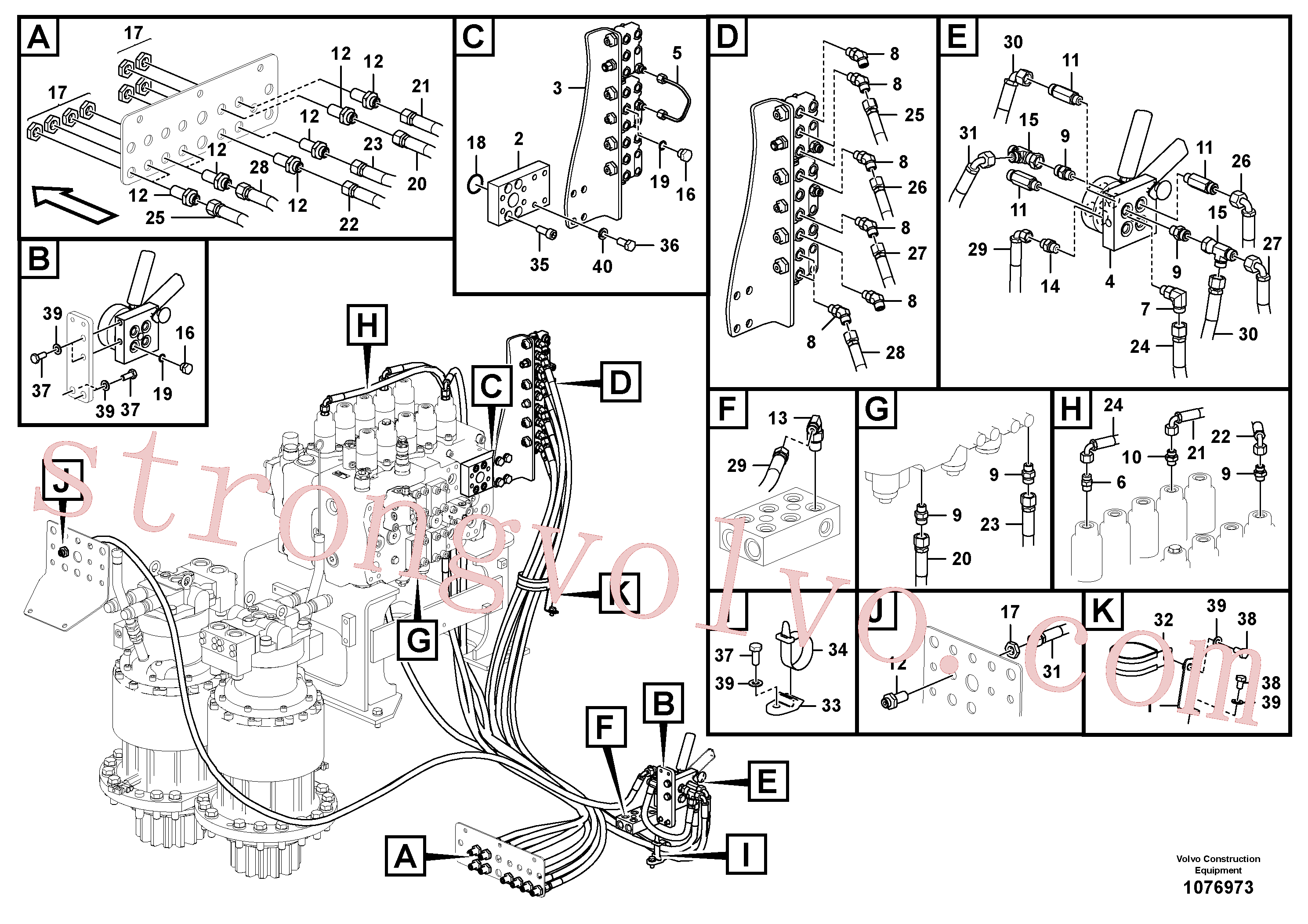 VOE14650267 Volvo Sistema servomotor, válvula de comando para válvula de comando à distância(1076973 Montagem)