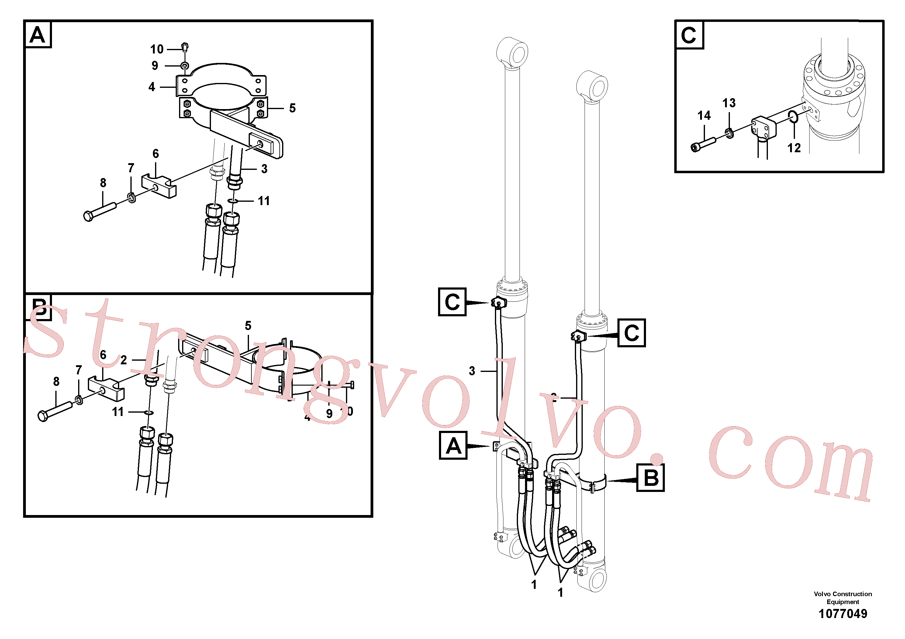 VOE14881243 Volvo Hidráulica de serviço, cilindro da lança(1077049 Montagem)