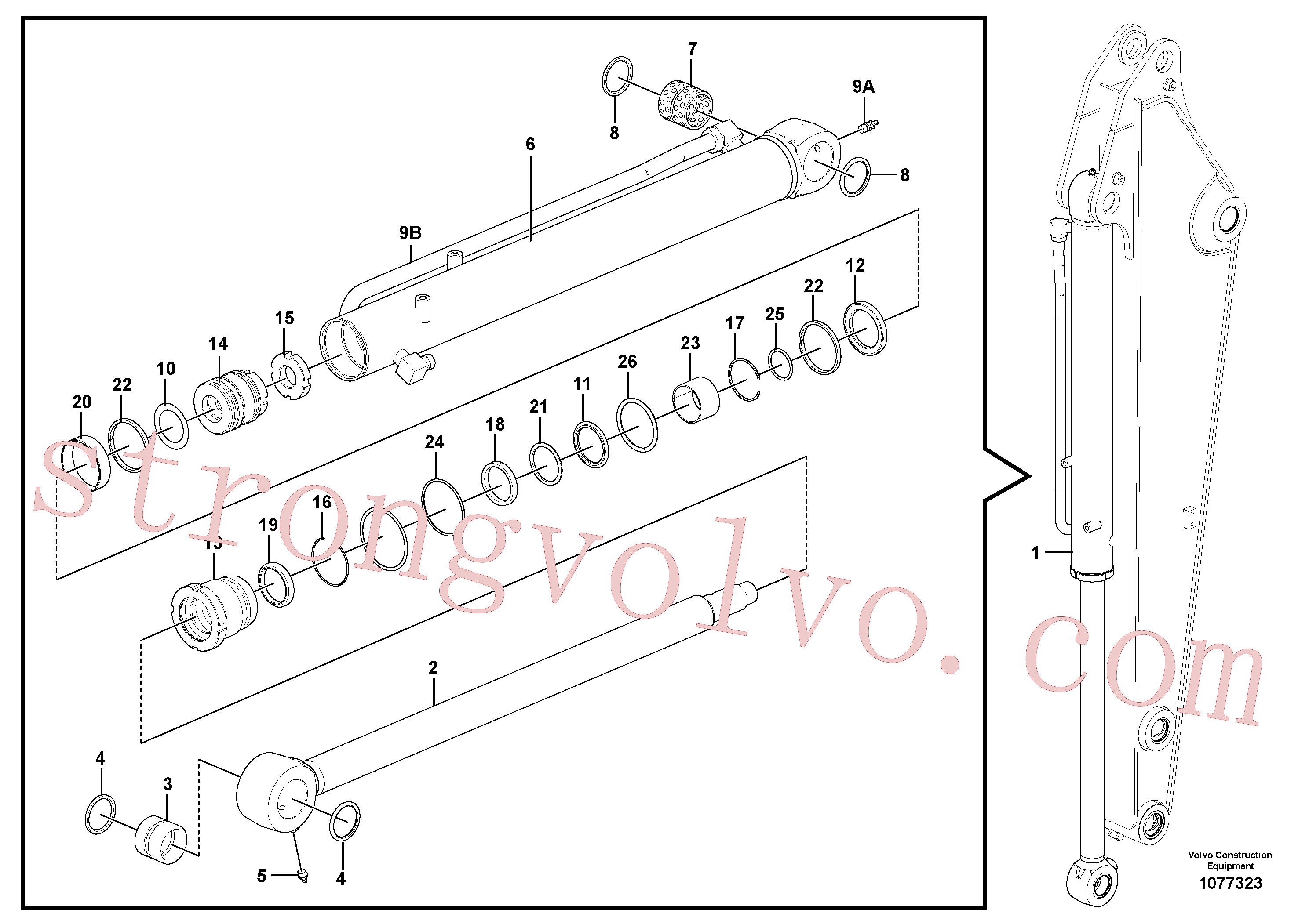 SA9563-20500 Volvo Cilindro de balde(1077323 Montagem)