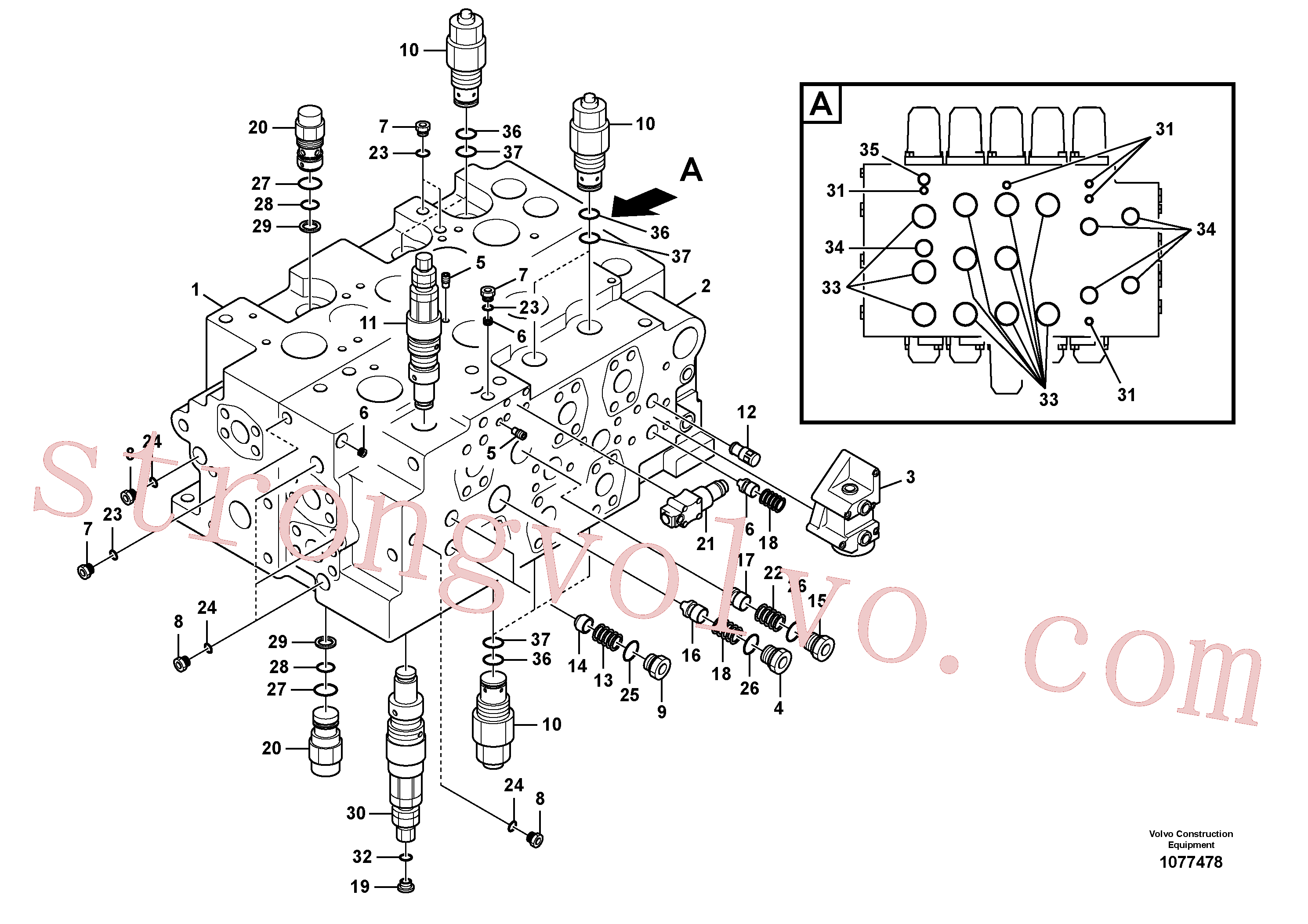 SA8230-37290 Volvo Válvula mestra de comando, válvulas de alívio e suspensão da lança(1077478 Montagem)