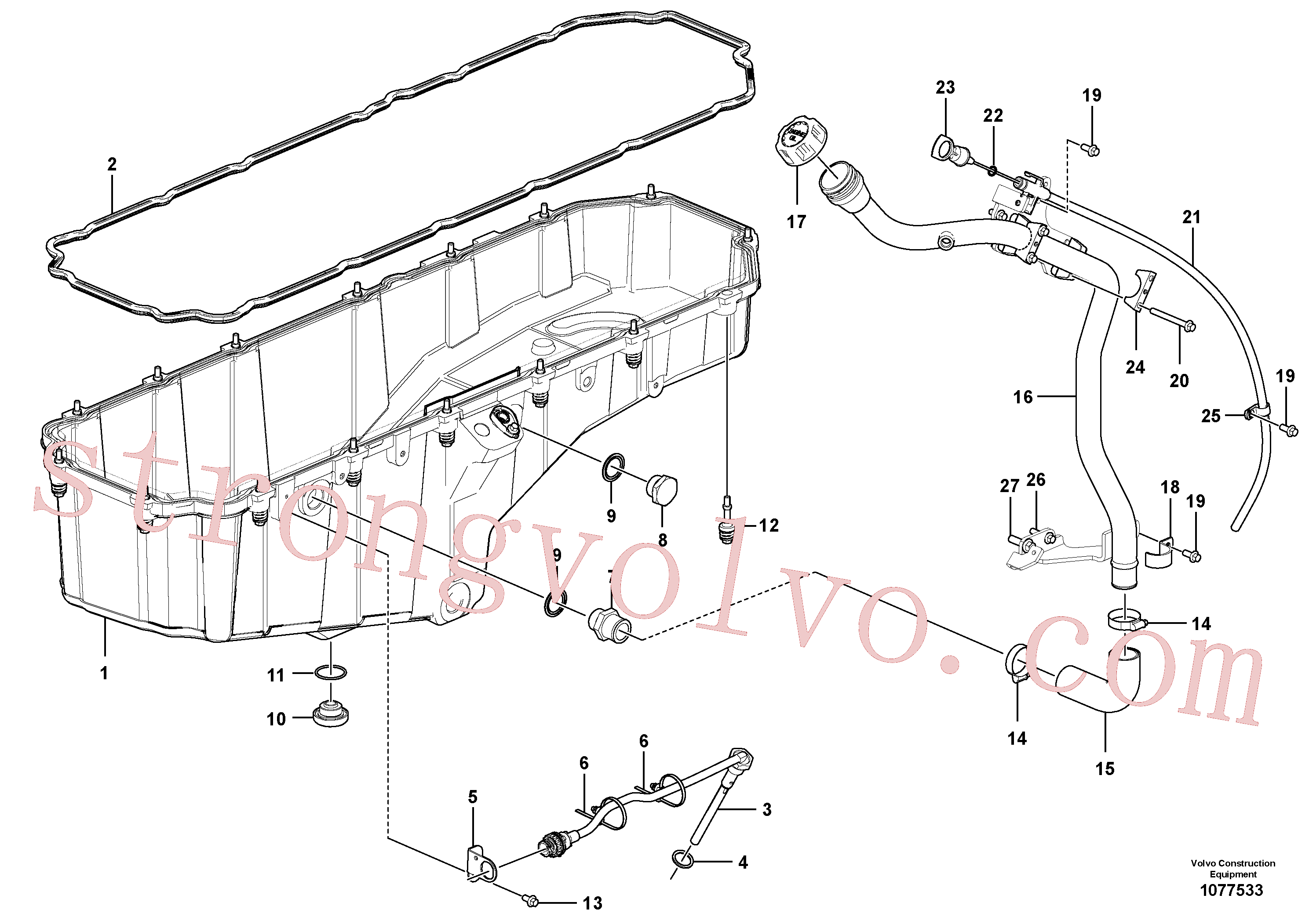 VOE967943 Volvo Cárter inferior do óleo com peças de montagem(1077533 Montagem)