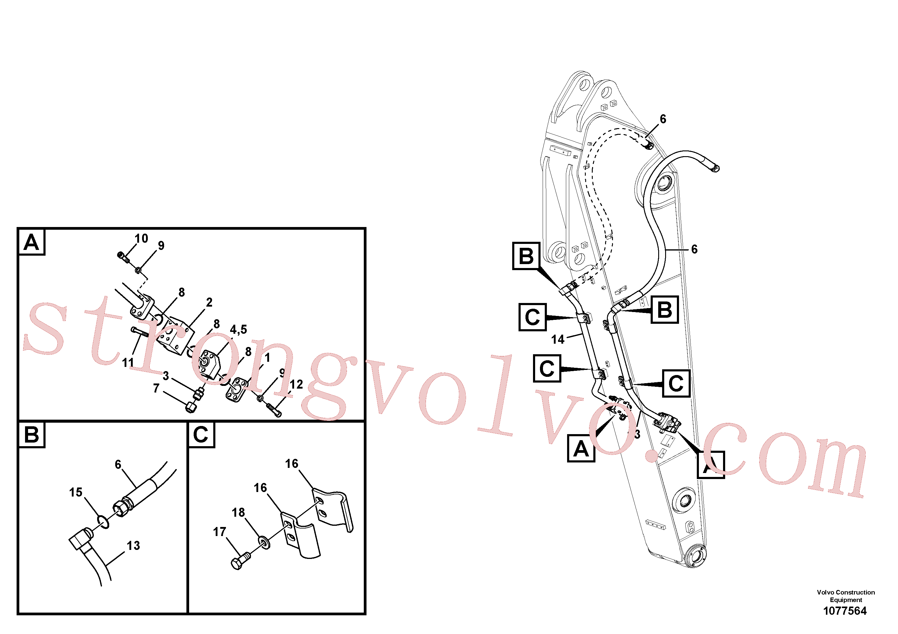 VOE997882 Volvo Hidráulica de serviço, martelo e cortador para braço de afundamento(1077564 Montagem)