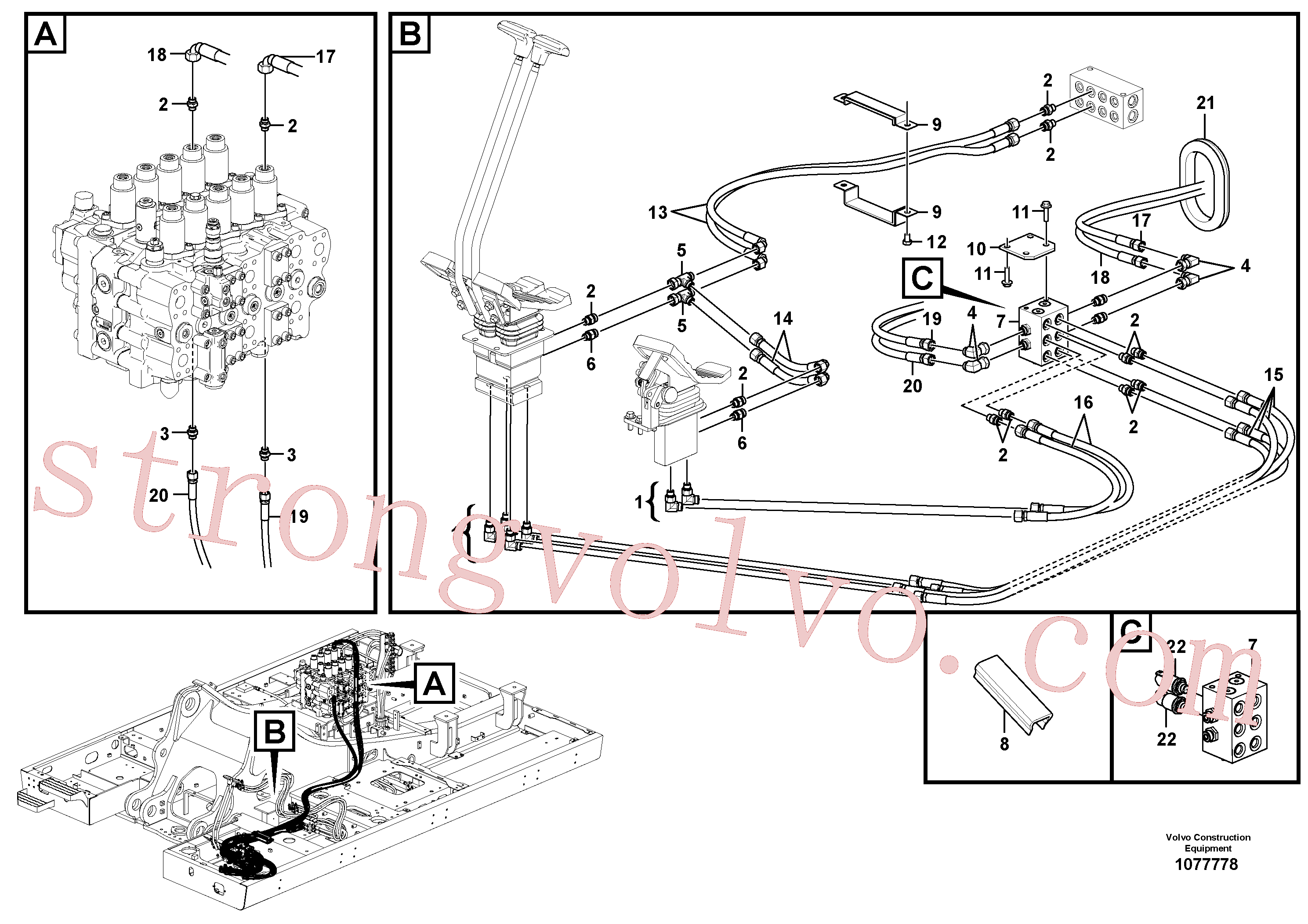 VOE15036393 Volvo Sistema servomotor, válvula de comando para pedal da válvula de comando(1077778 Montagem)