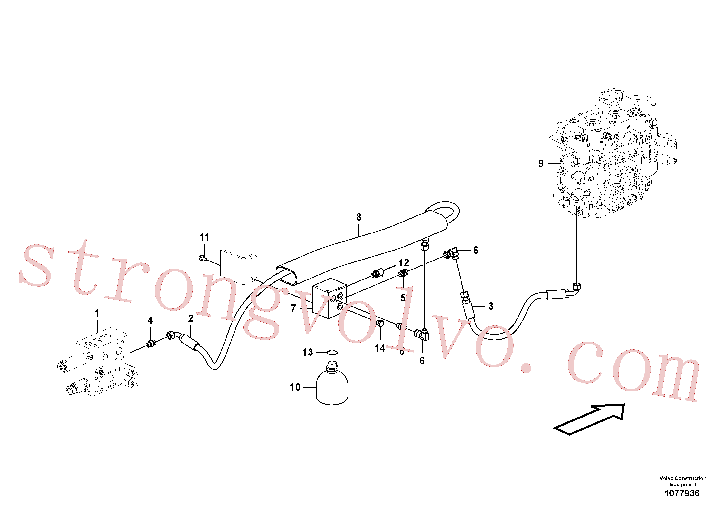 VOE936446 Volvo Servomotor - hidráulico, linhas de alimentação e de retorno(1077936 Montagem)