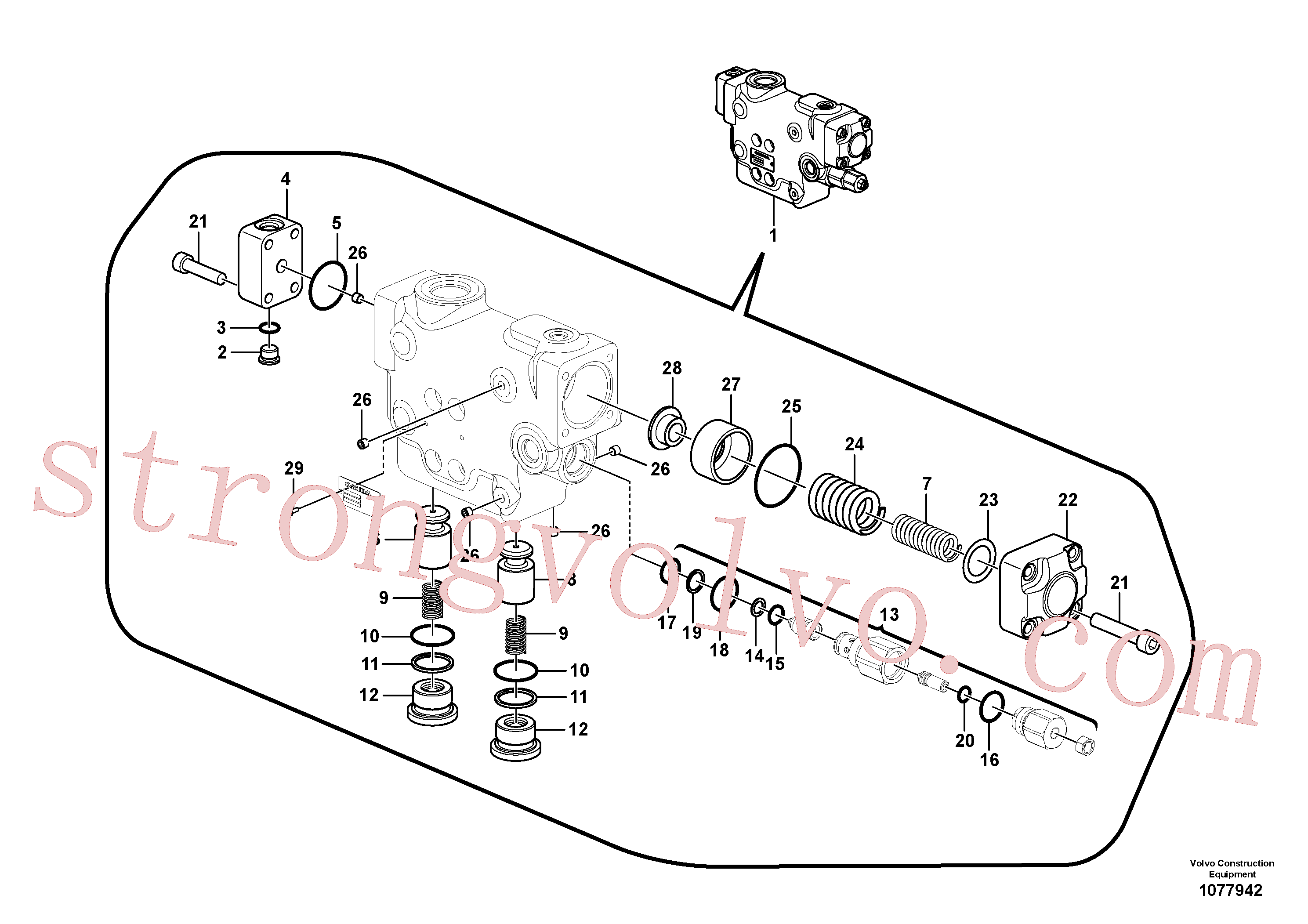 VOE14505561 Volvo Hidráulico de serviço, suporte da válvula de ruptura do braço de afundamento.(1077942 Montagem)