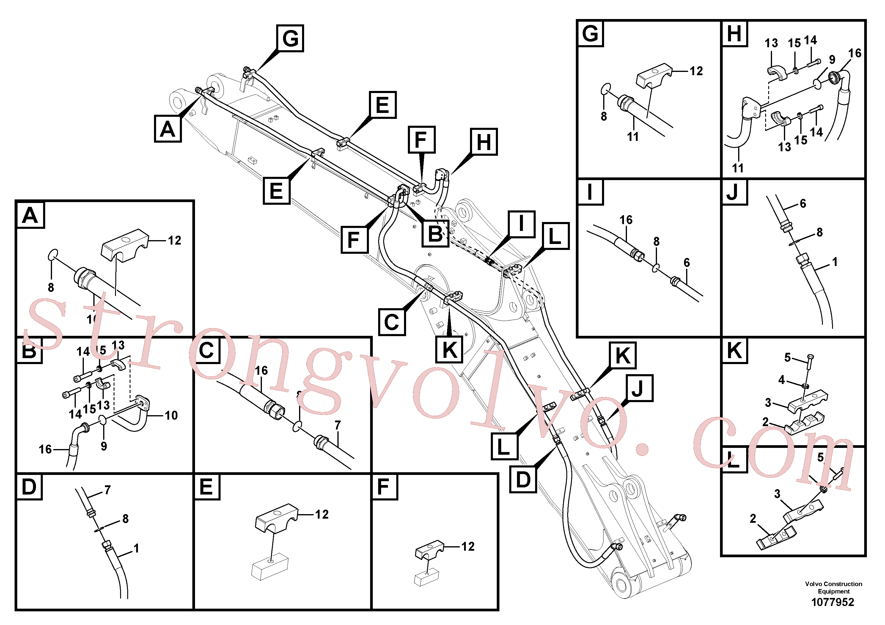 SA1074-01410 Volvo Hidráulica de serviço, martelo e cortador para lança ajustável(1077952 Montagem)