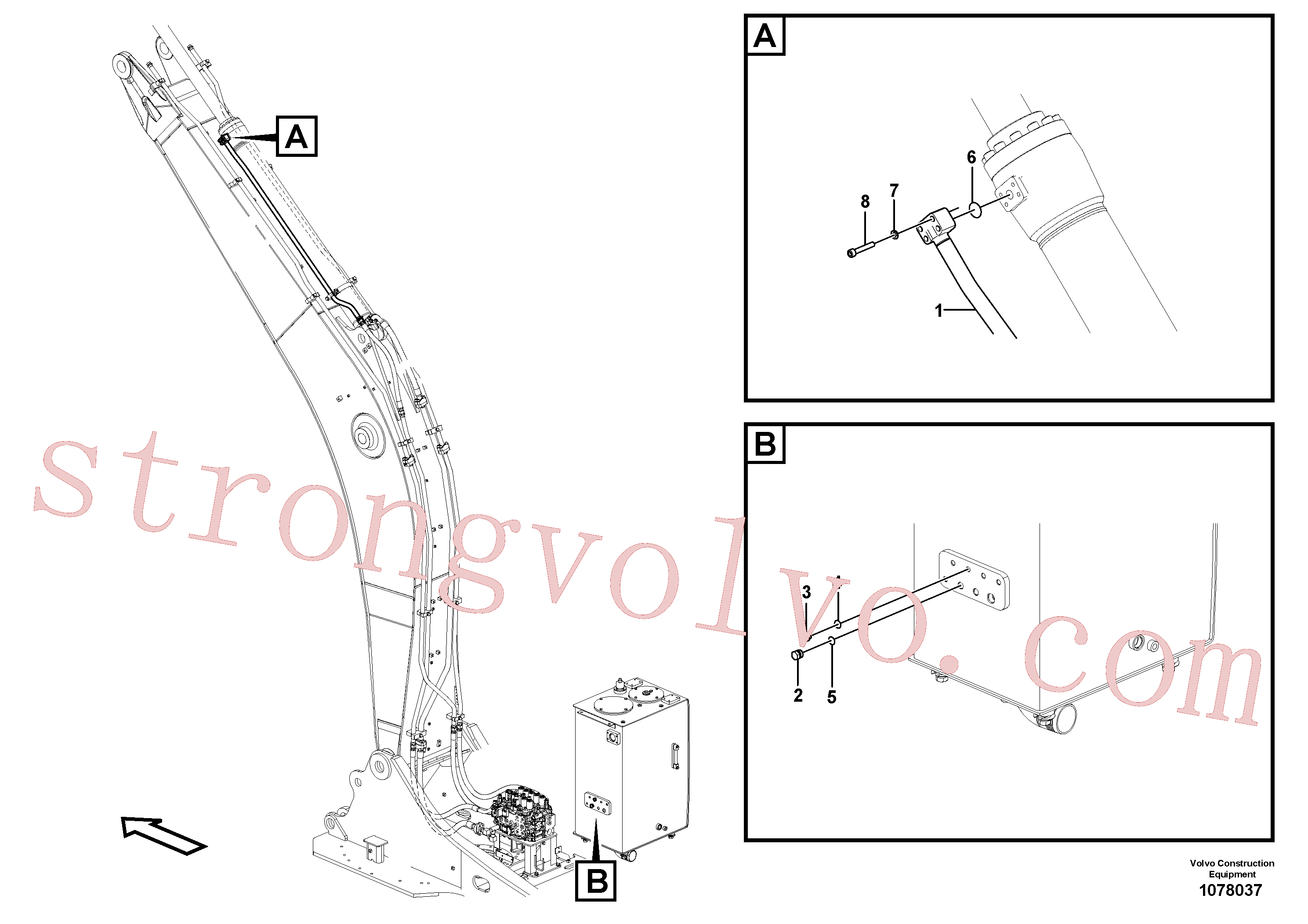 VOE14677878 Volvo Hidráulica de serviço, cilindro do braço de afundamento na lança.(1078037 Montagem)