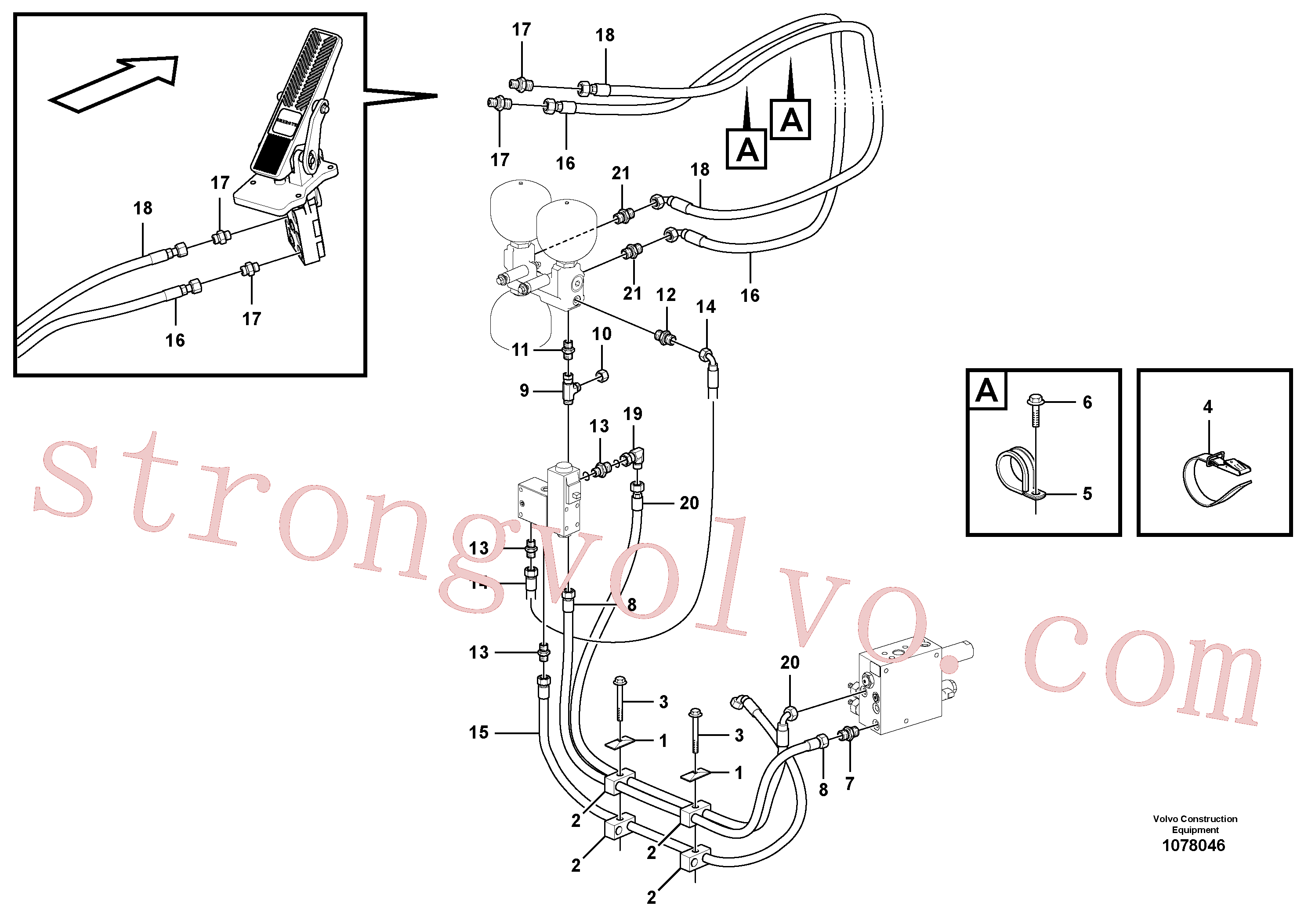 VOE936502 Volvo Linha do travão, corpo da válvula - acumuladores - acumulador - válvula do travão do pé(1078046 Montagem)