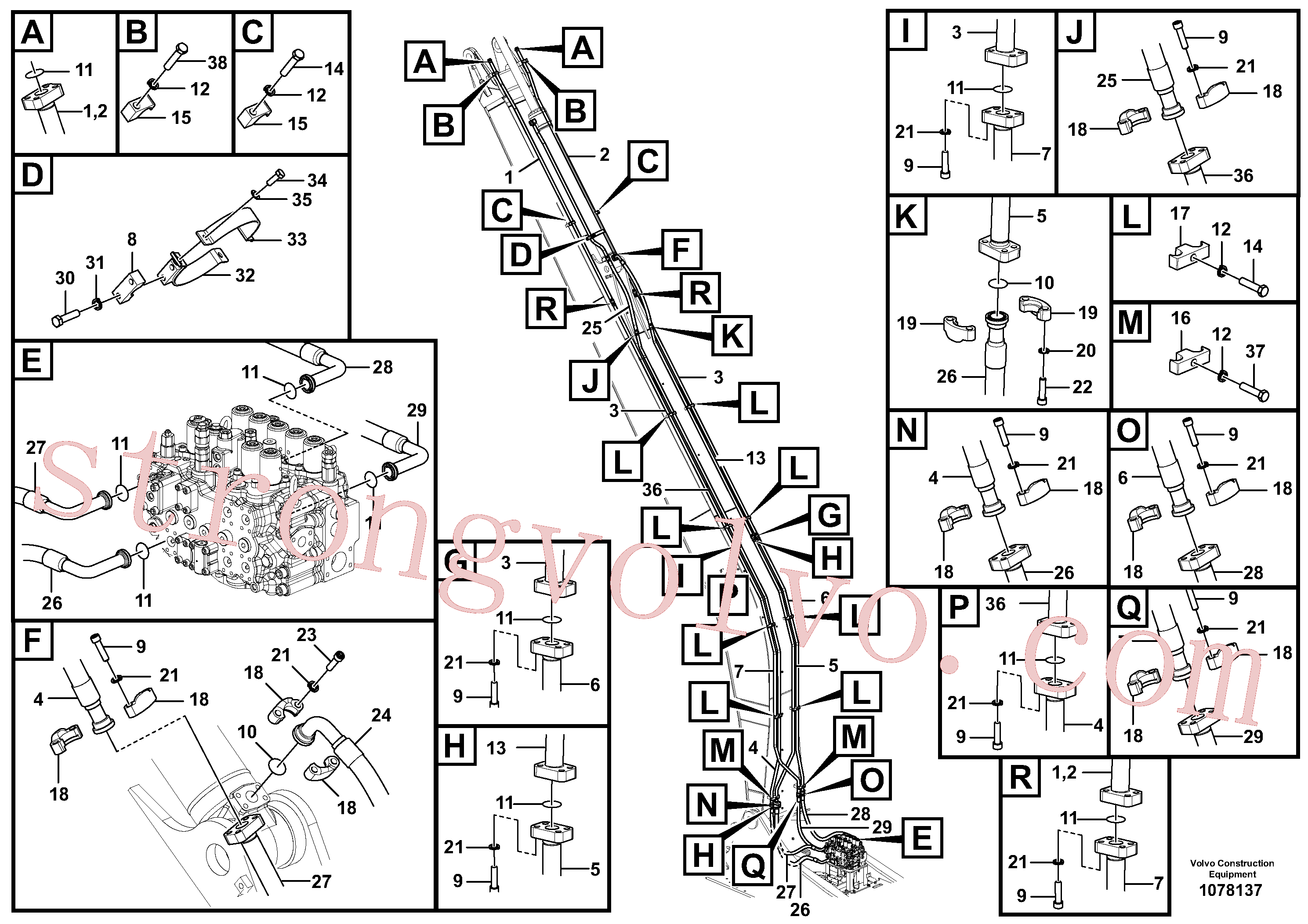 VOE14619098 Volvo Hidráulica de serviço, cilindro do braço de afundamento na lança.(1078137 Montagem)