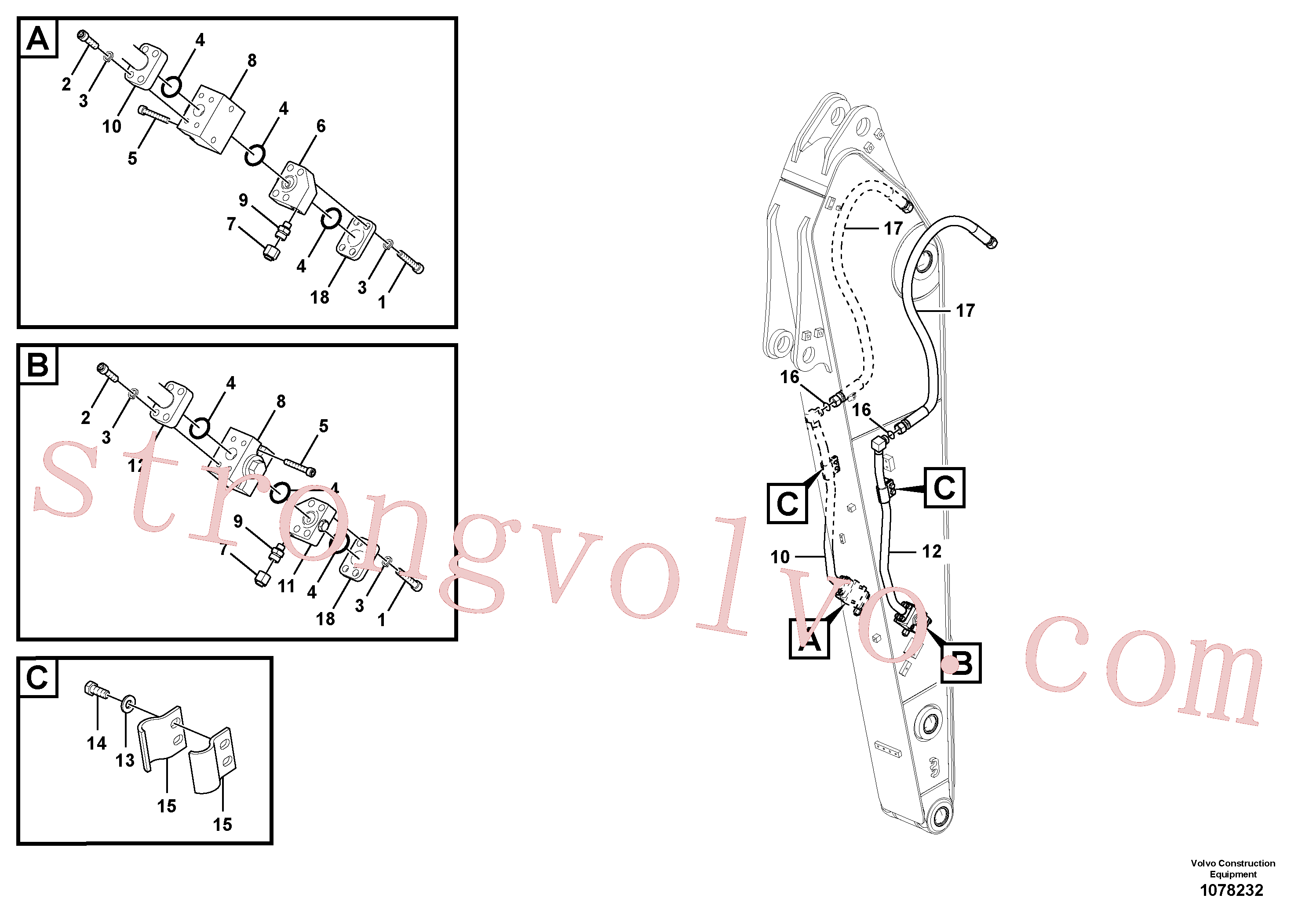 VOE937482 Volvo Hidráulica de serviço, martelo e cortador para braço de afundamento(1078232 Montagem)