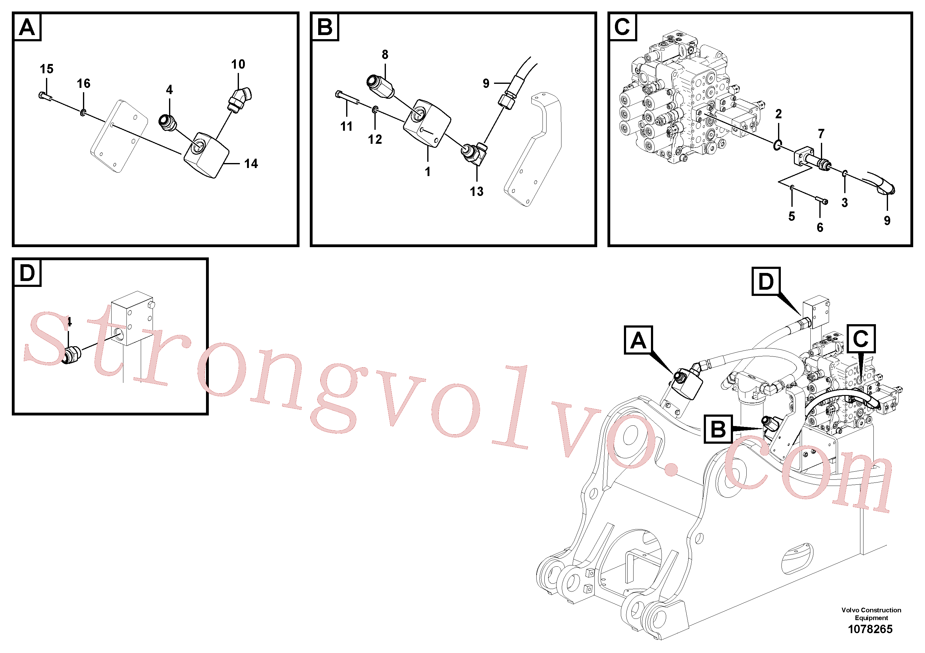 VOE991638 Volvo Hidráulica de serviço, martelo e cortador para topo(1078265 Montagem)