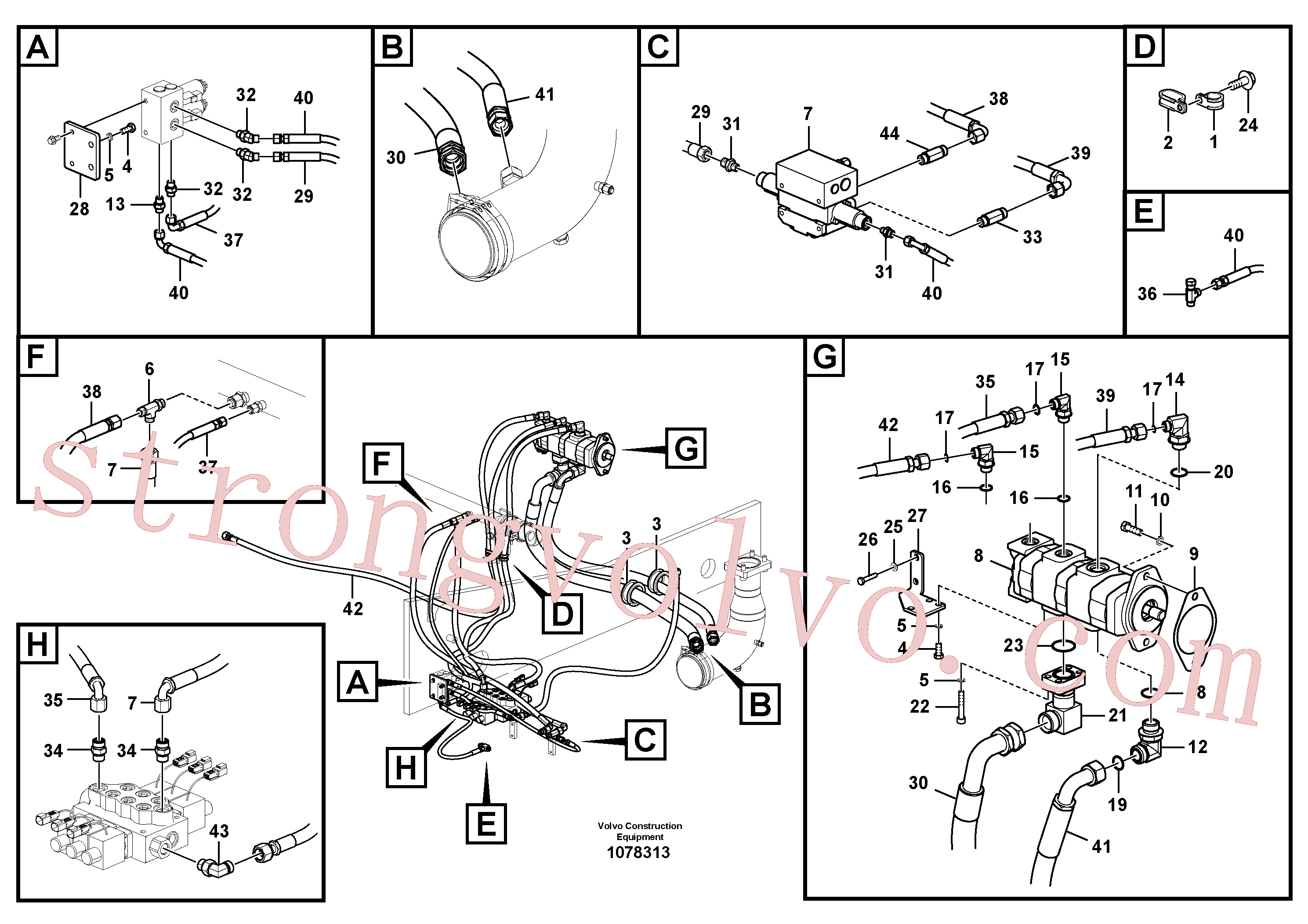 VOE14550912 Volvo Hidráulica de serviço, inclinação e rotor na estrutura superior(1078313 Montagem)