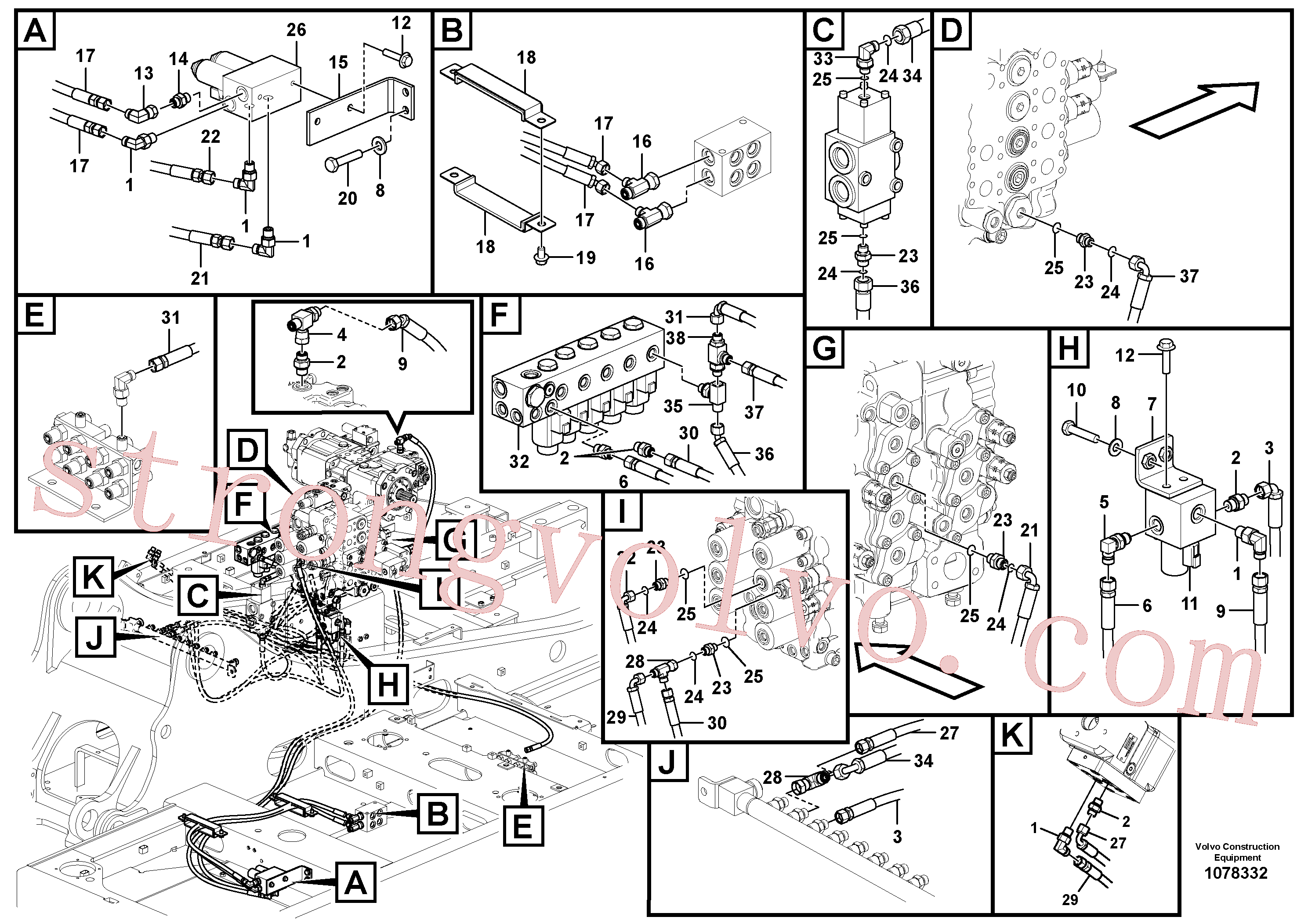 VOE938106 Volvo Sistema servomotor, martelo e corte(1078332 Montagem)