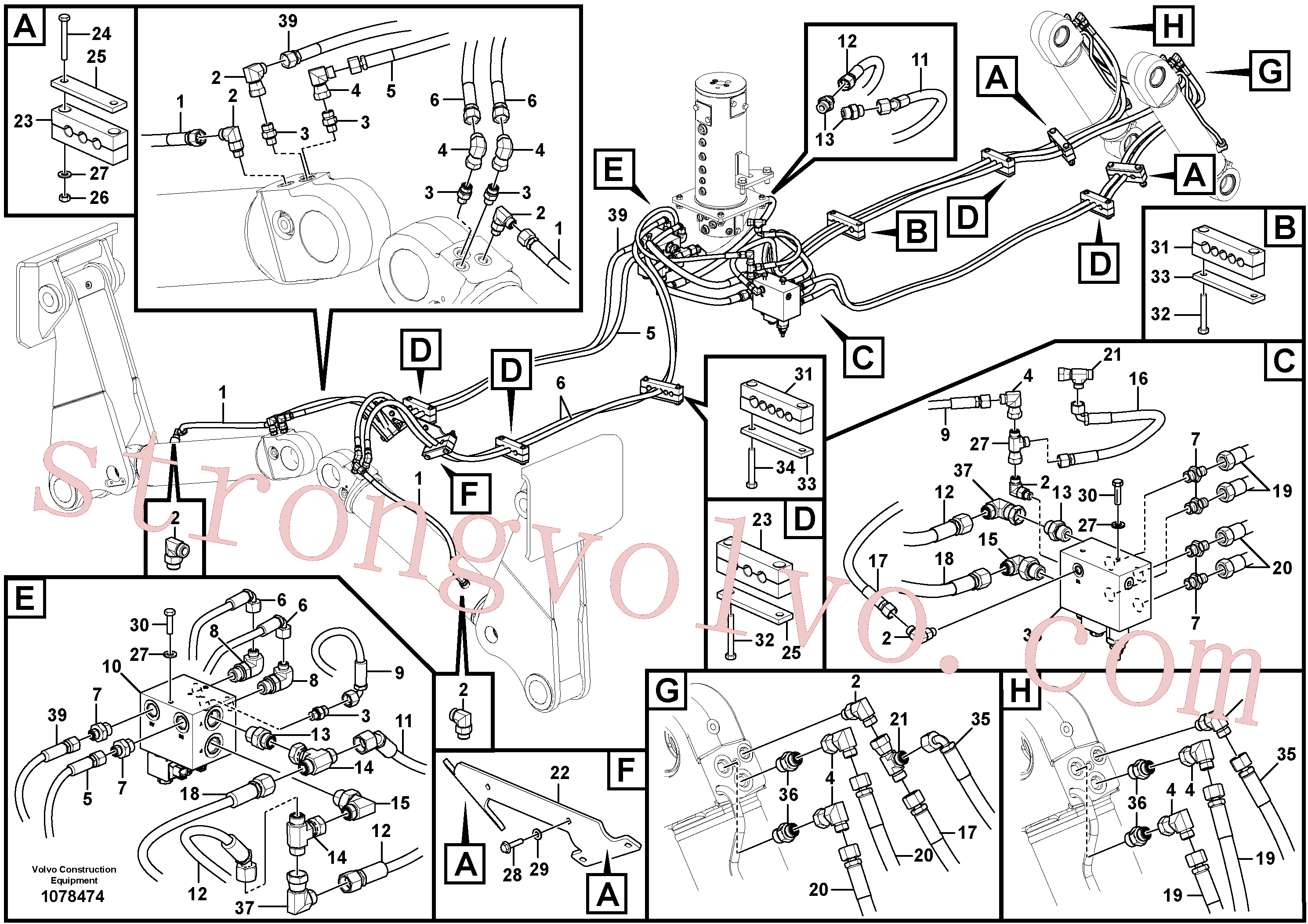 VOE15080635 Volvo Hidráulica de serviço, lâmina de terraplanagem dianteira e extensor traseiro(1078474 Montagem)