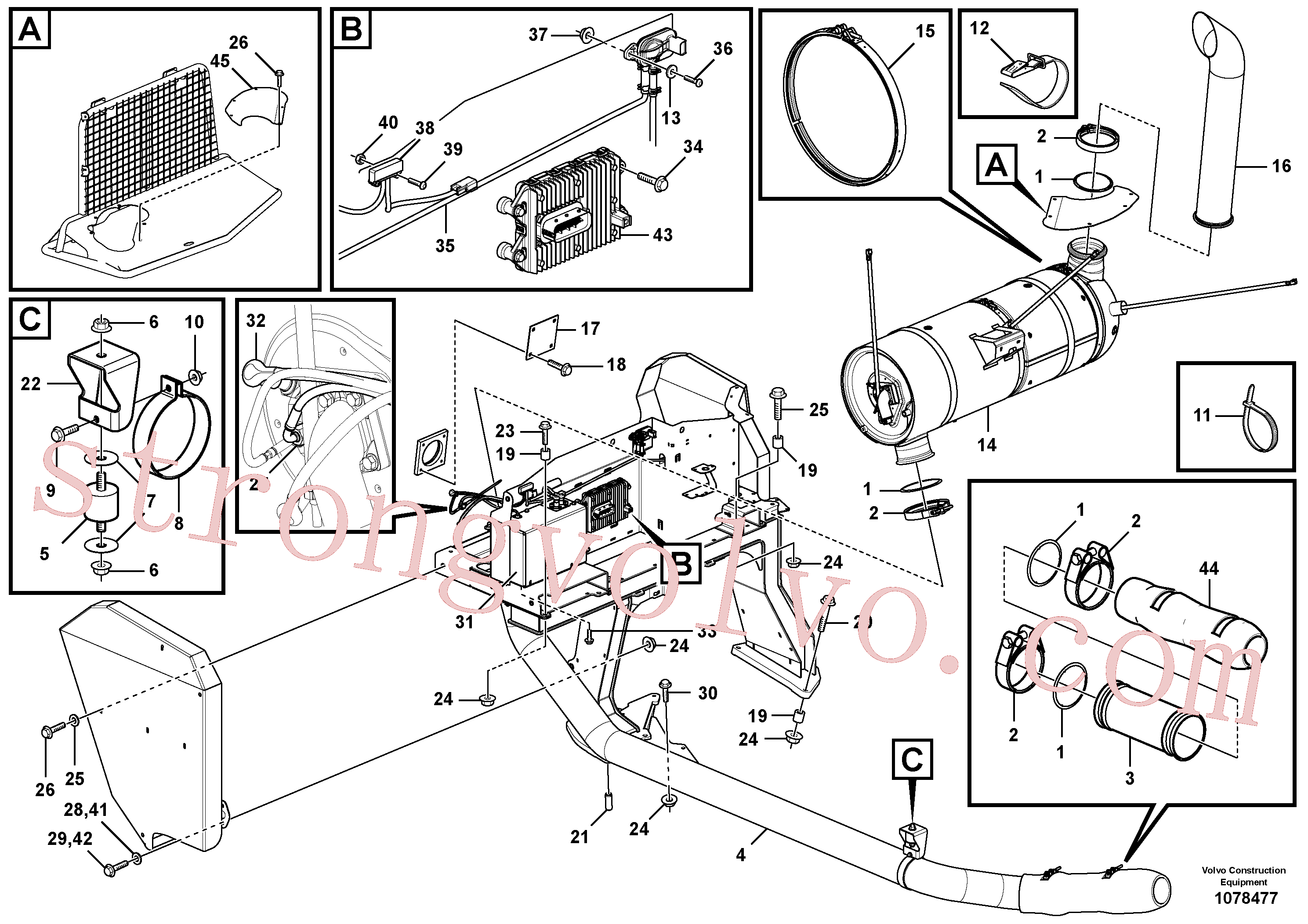 VOE15096332 Volvo Silenciador com acessórios(1078477 Montagem)