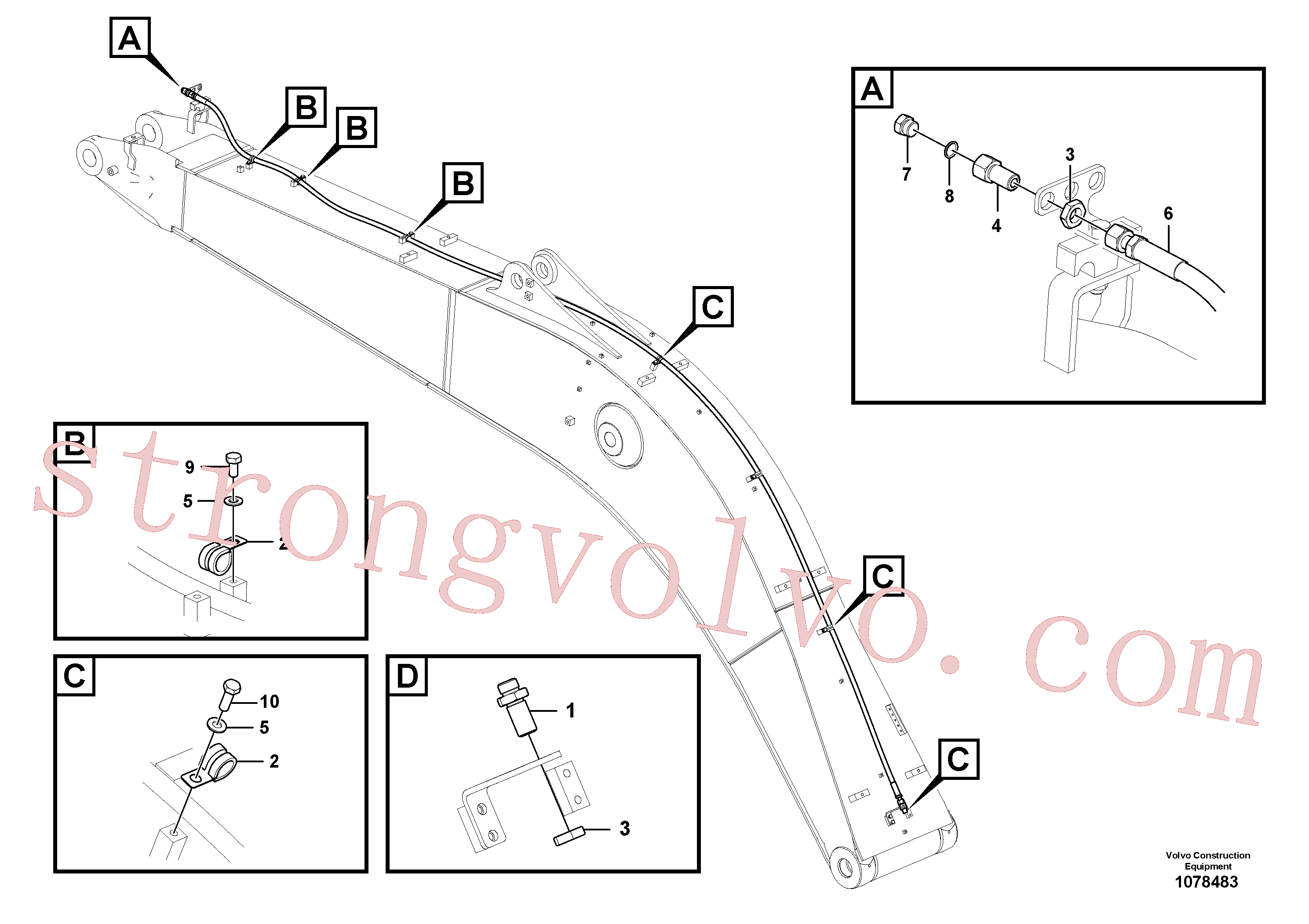 VOE938346 Volvo Hidráulica de serviço, fuga de óleo na lança(1078483 Montagem)