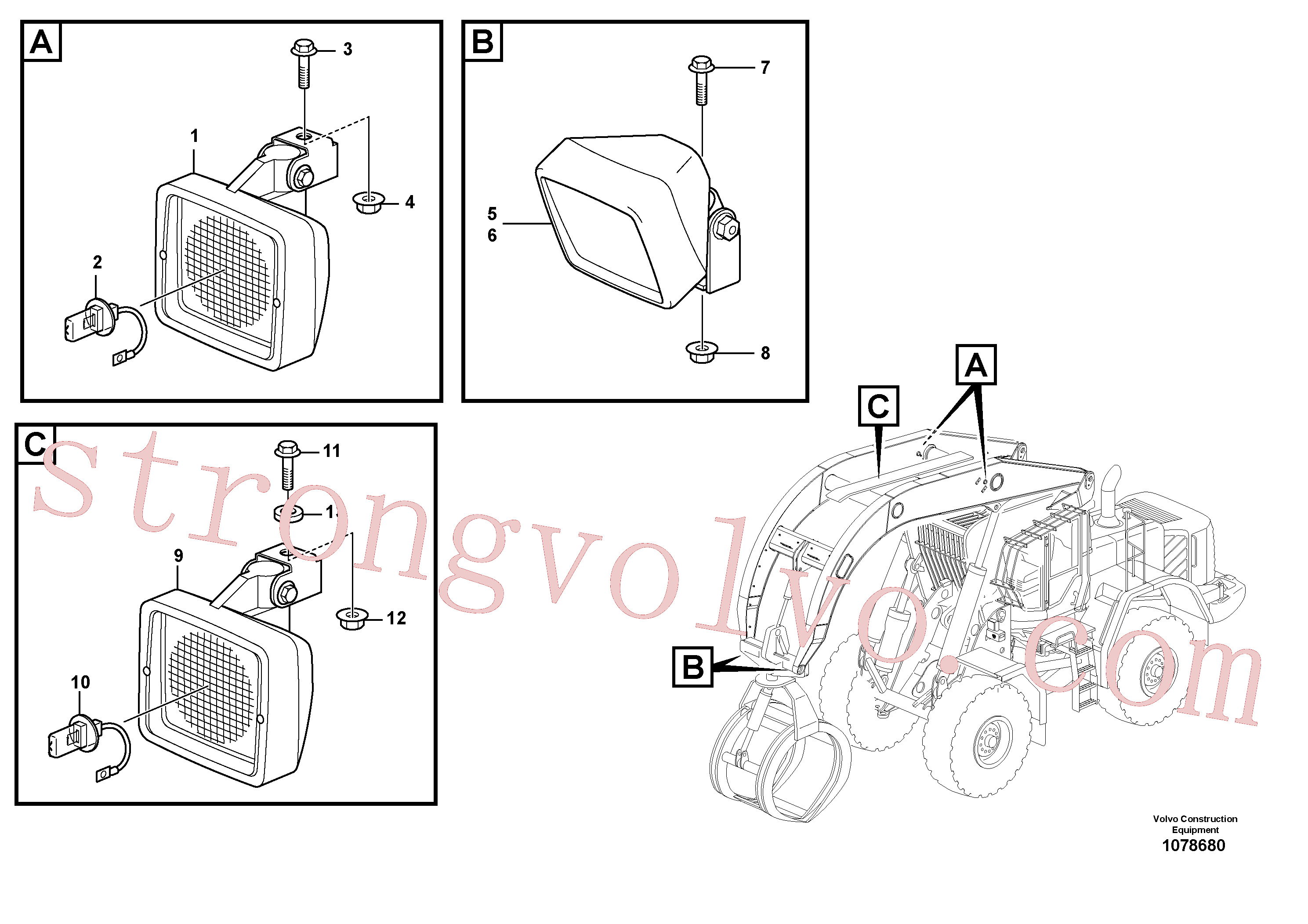 VOE60113093 Volvo Luzes de trabalho, dianteira.(1078680 Montagem)