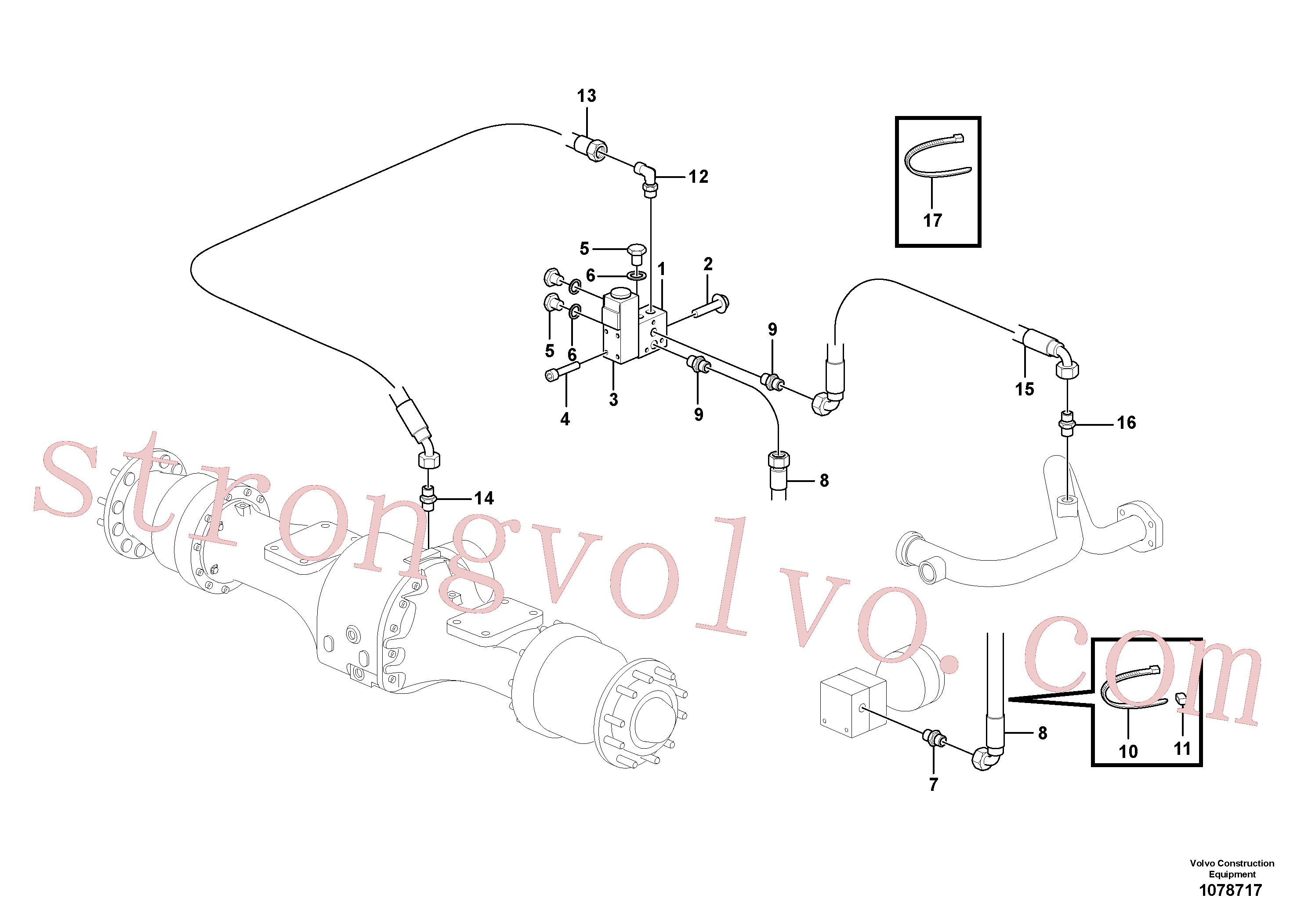 VOE936507 Volvo Bloqueio do diferencial, linha hidráulica(1078717 Montagem)