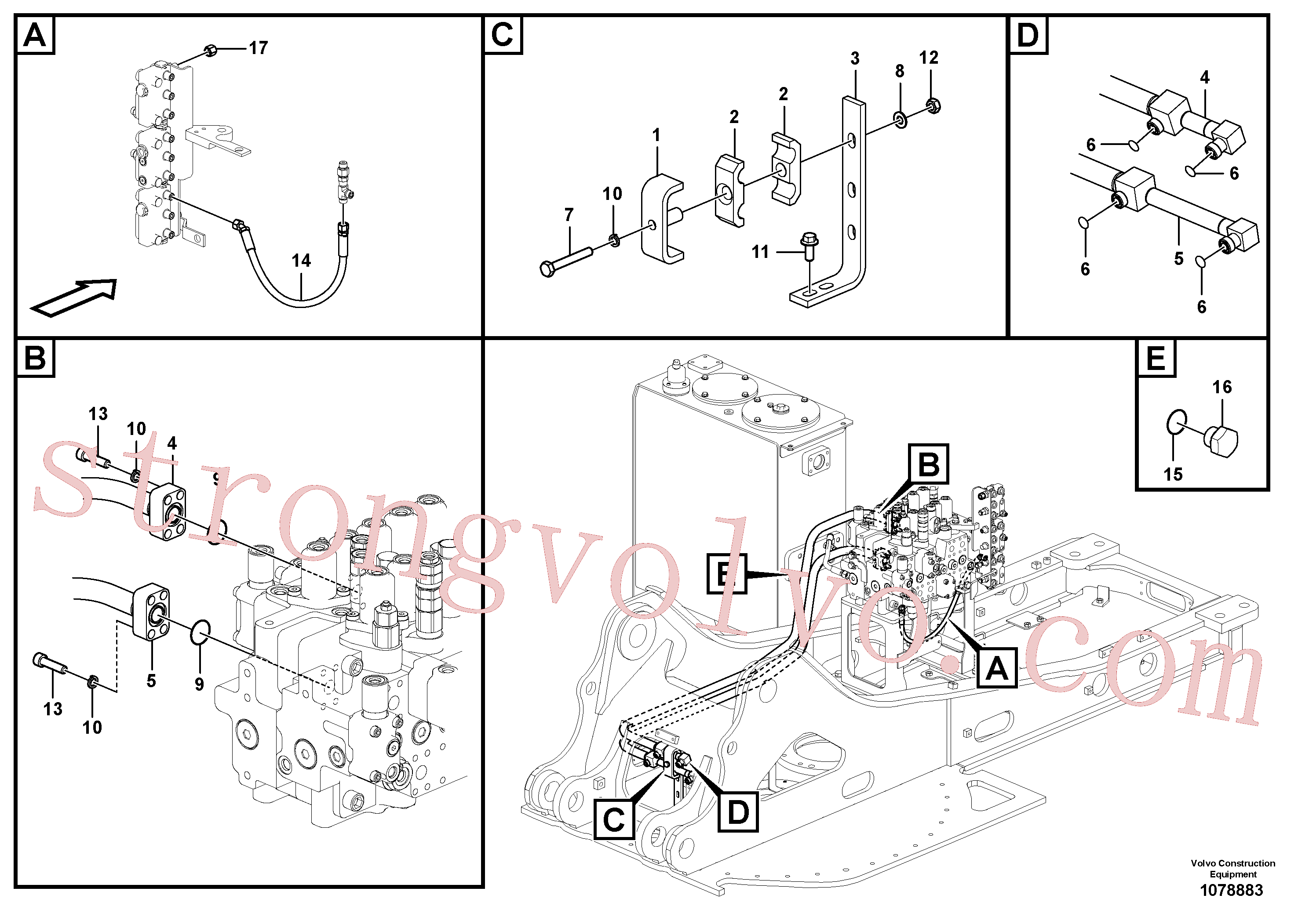 SA1142-03910 Volvo Sistema hidráulico, válvula de comando da lança e articulação(1078883 Montagem)