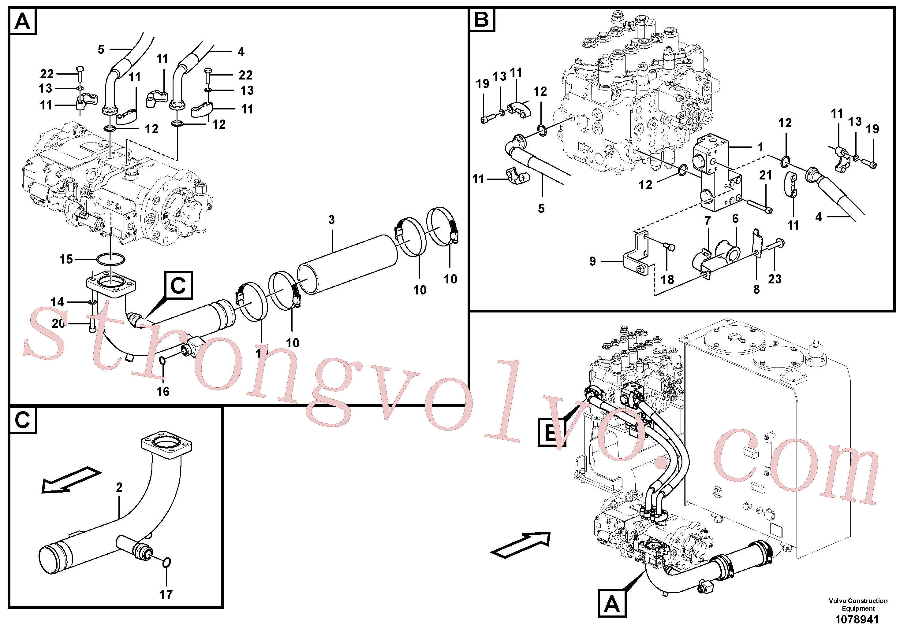 SA9512-02232 Volvo Sistema hidráulico, tanque hidráulico para a bomba hidráulica(1078941 Montagem)