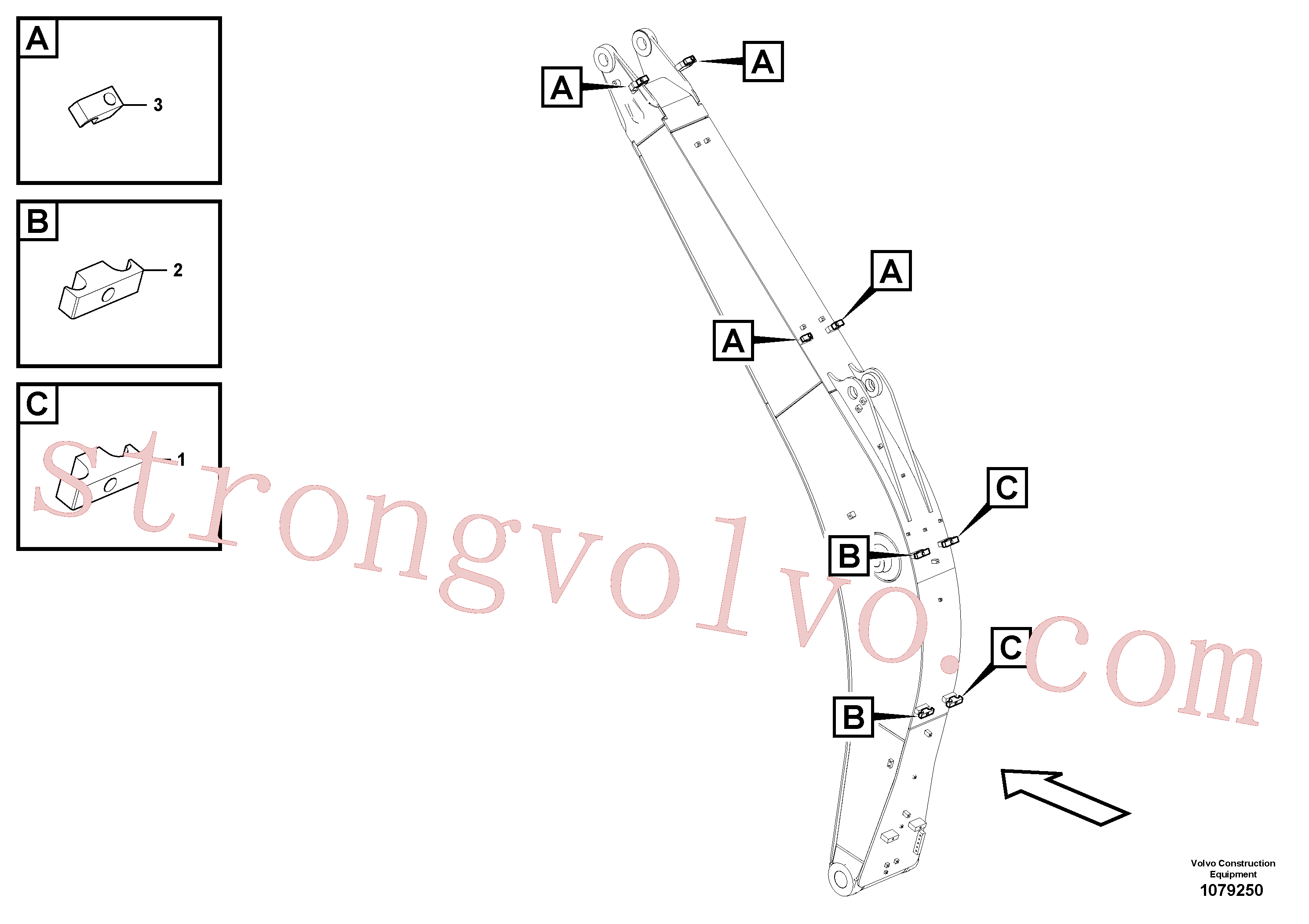 VOE14881234 Volvo Hidráulica de serviço, cilindro do braço de afundamento na lança.(1079250 Montagem)