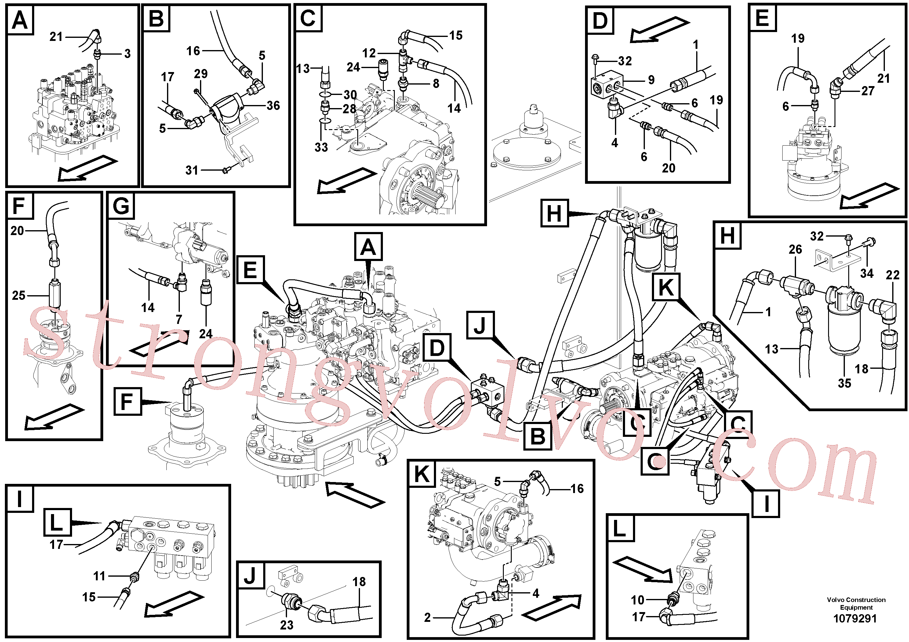 VOE15191432 Volvo Sistema servomotor, suporte do filtro e tubagem da bomba(1079291 Montagem)