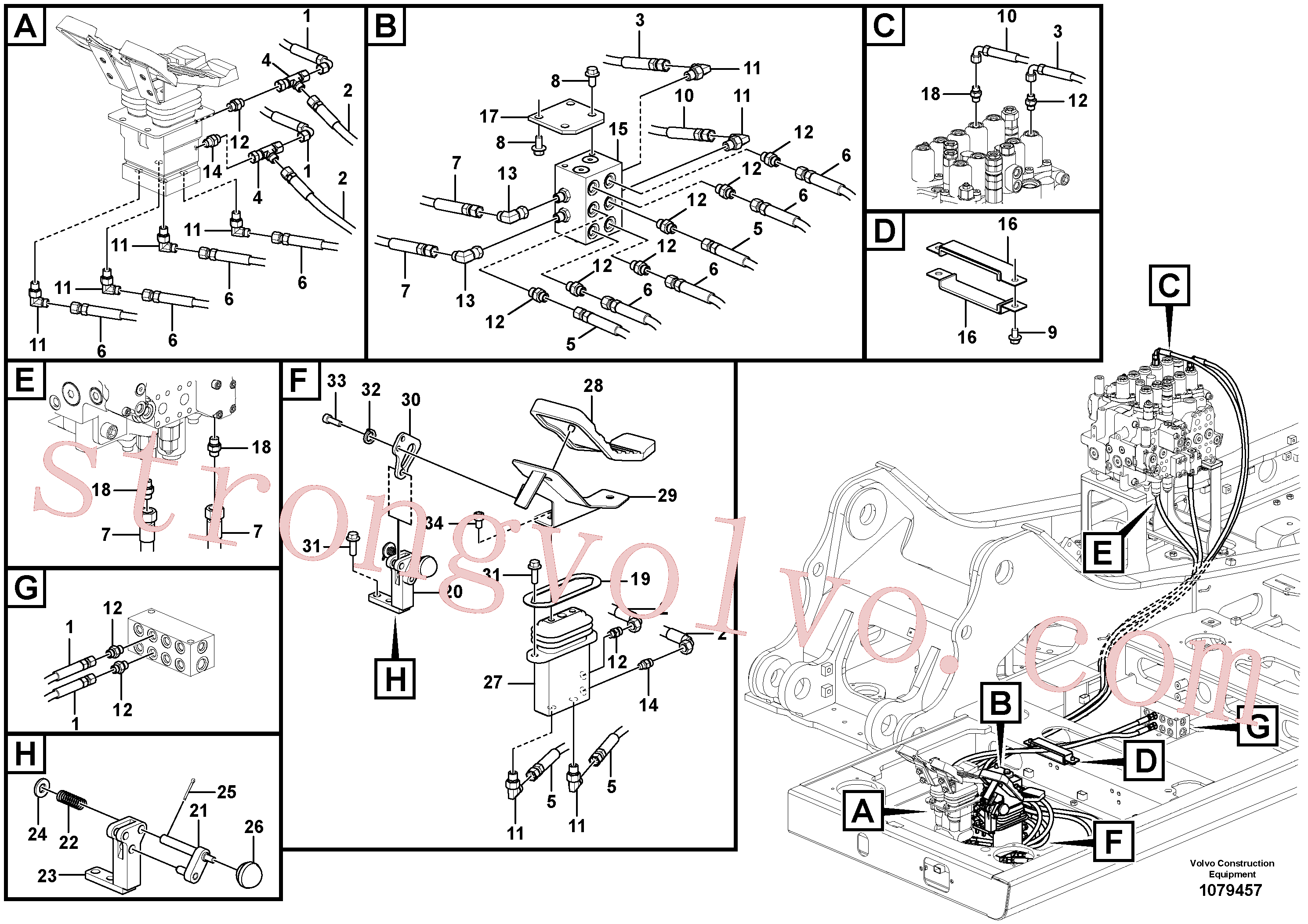 VOE937206 Volvo Sistema servomotor, válvula de comando para pedal da válvula de comando(1079457 Montagem)