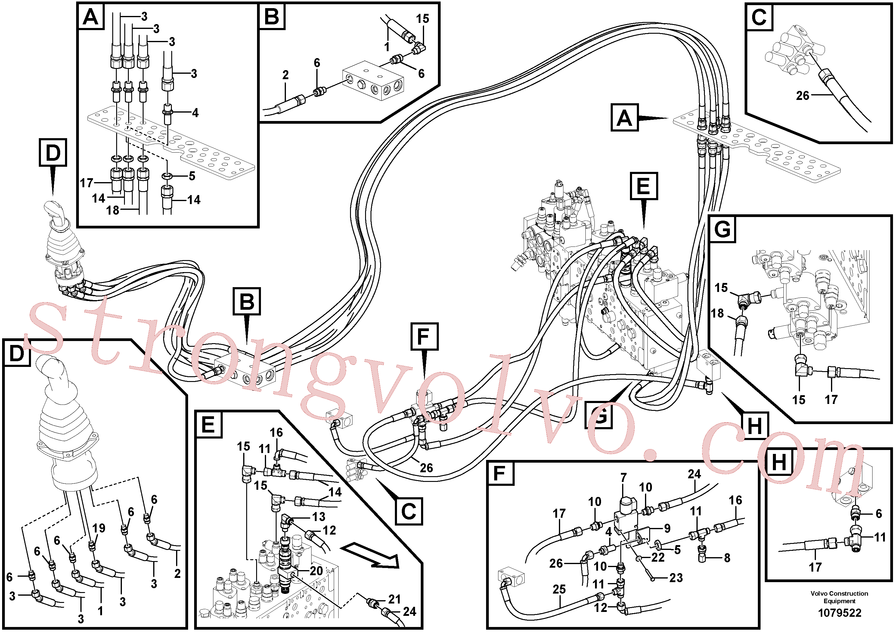 VOE990562 Volvo Sistema servomotor, válvula de comando para válvula de comando à distância(1079522 Montagem)