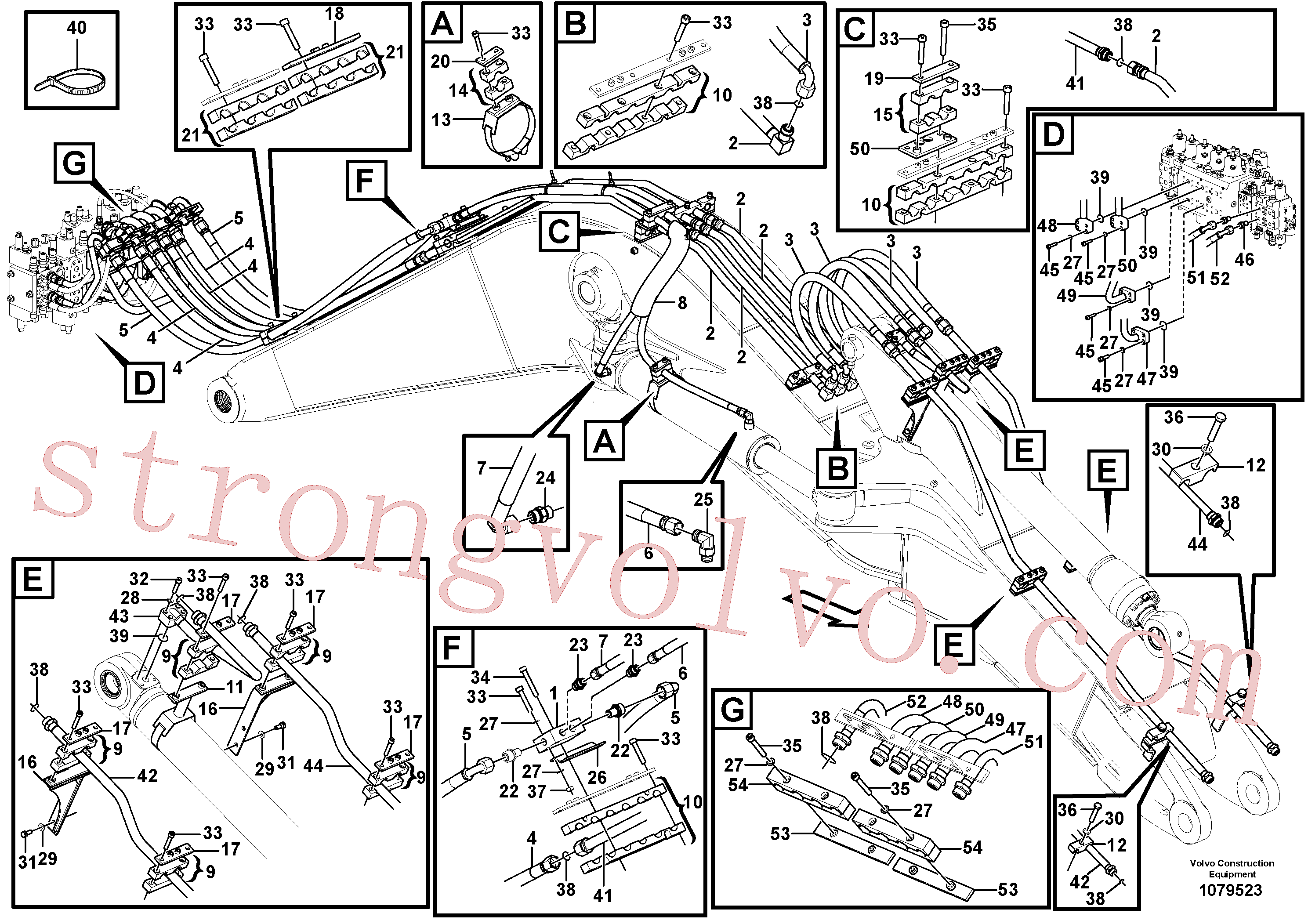 VOE937485 Volvo Hidráulica de serviço, cilindro do braço de afundamento na lança.(1079523 Montagem)