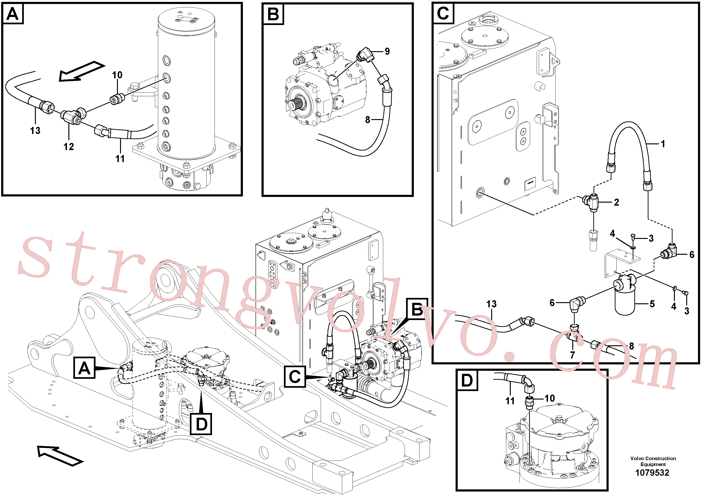 VOE938188 Volvo Sistema servomotor, suporte do filtro e tubagem da bomba(1079532 Montagem)