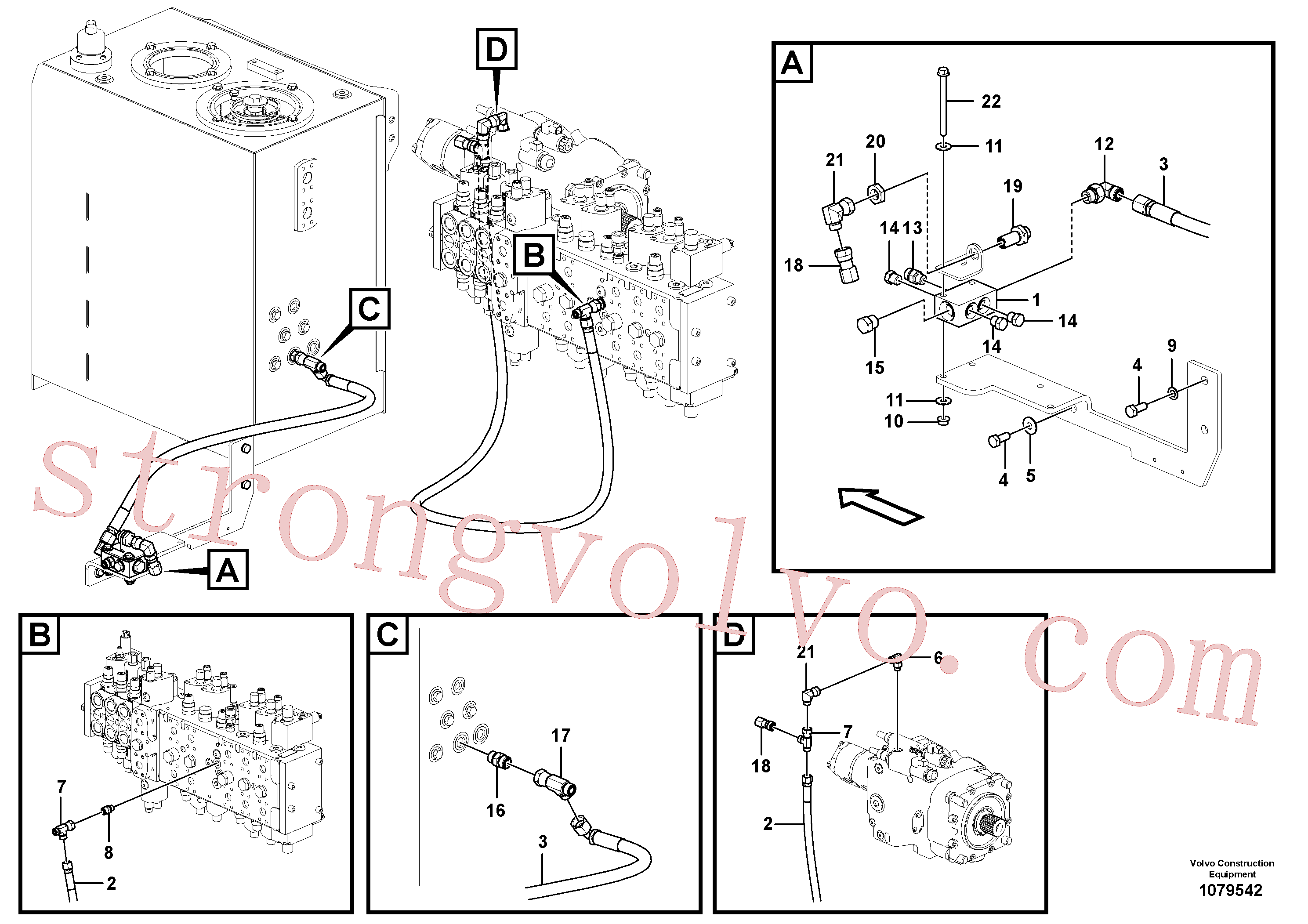 VOE937363 Volvo Sistema servomotor, suporte do filtro e tubagem da bomba(1079542 Montagem)