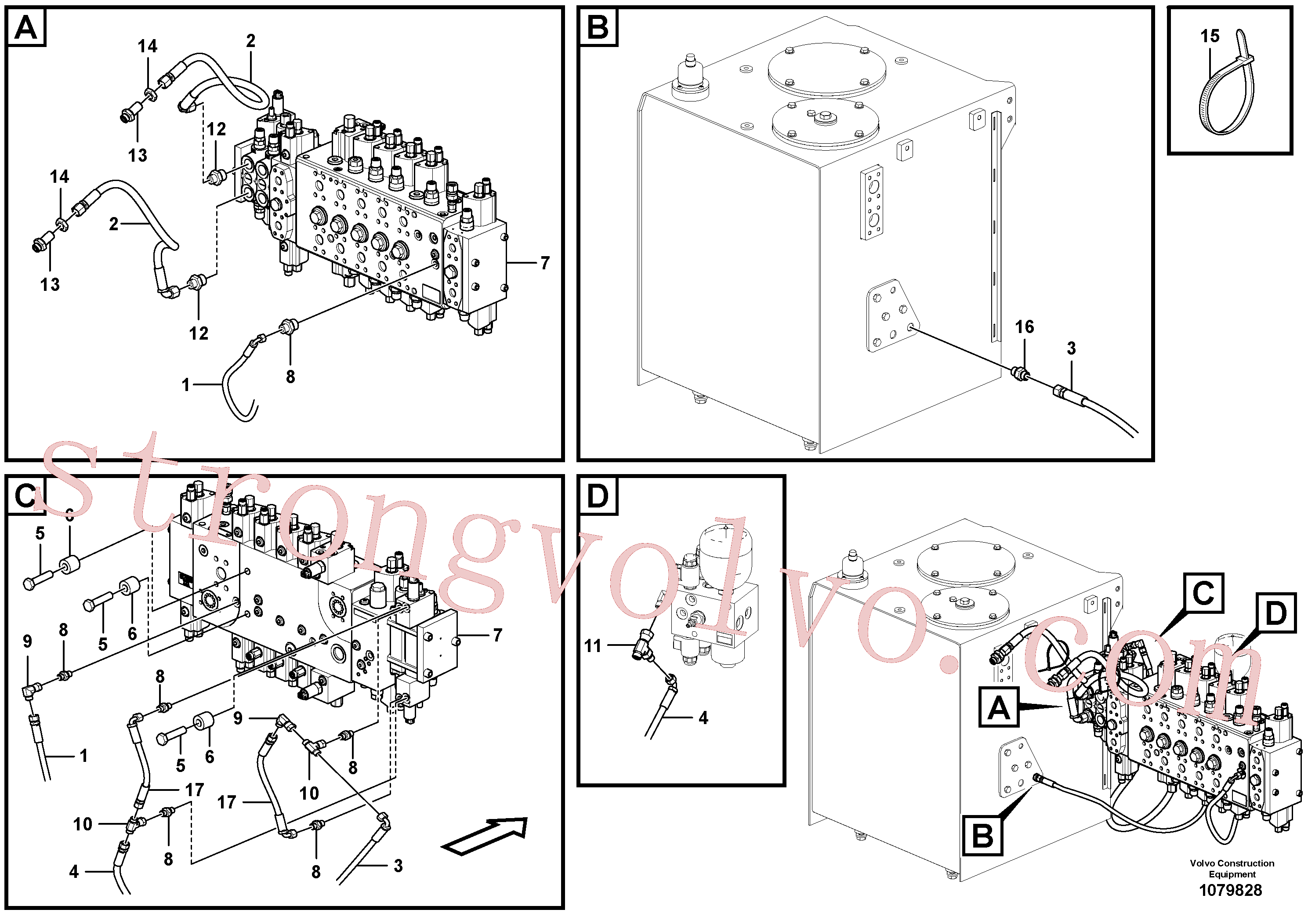 VOE15612093 Volvo Sistema servomotor, tubagem da válvula de comando(1079828 Montagem)