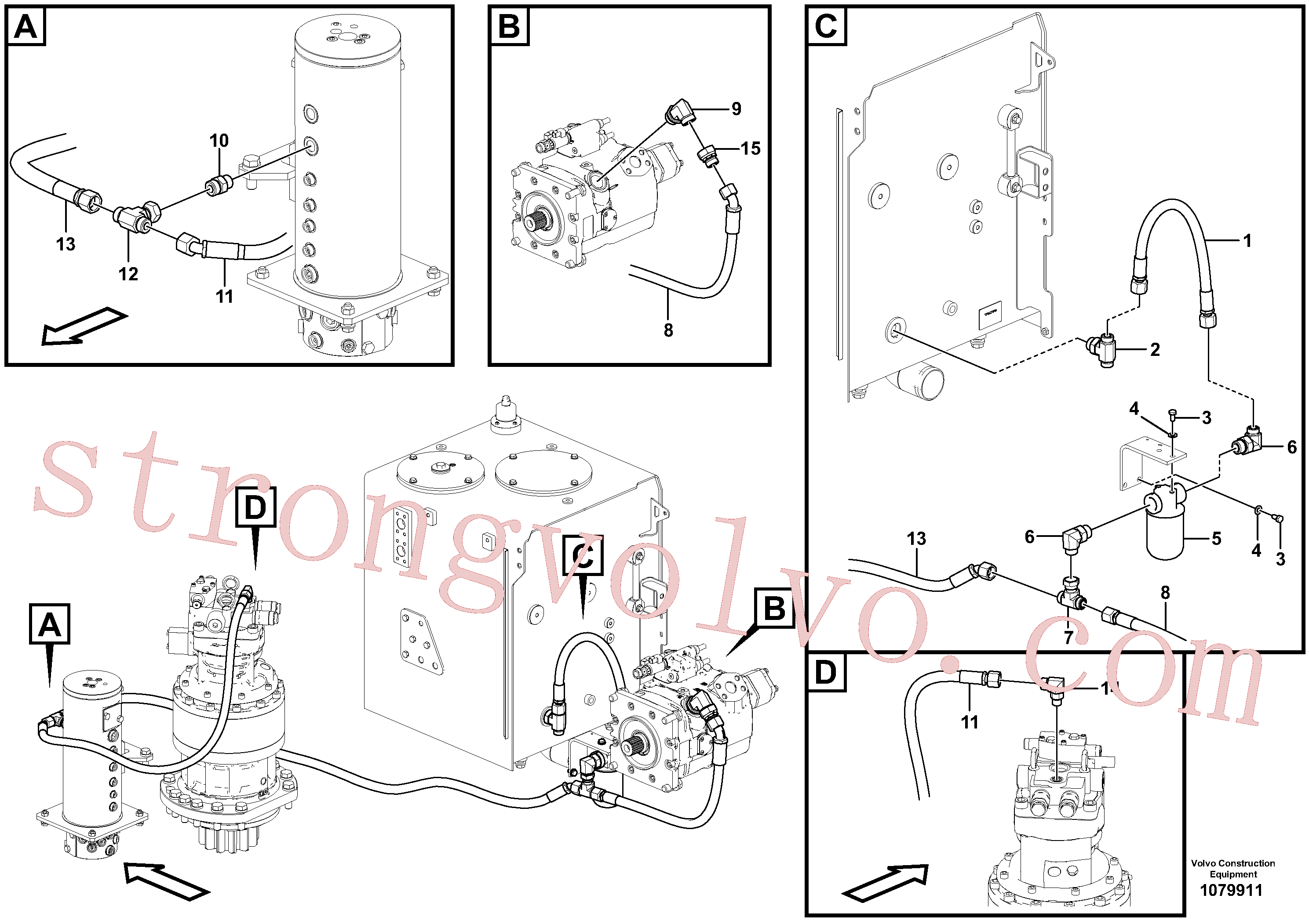 VOE937874 Volvo Sistema servomotor, suporte do filtro e tubagem da bomba(1079911 Montagem)