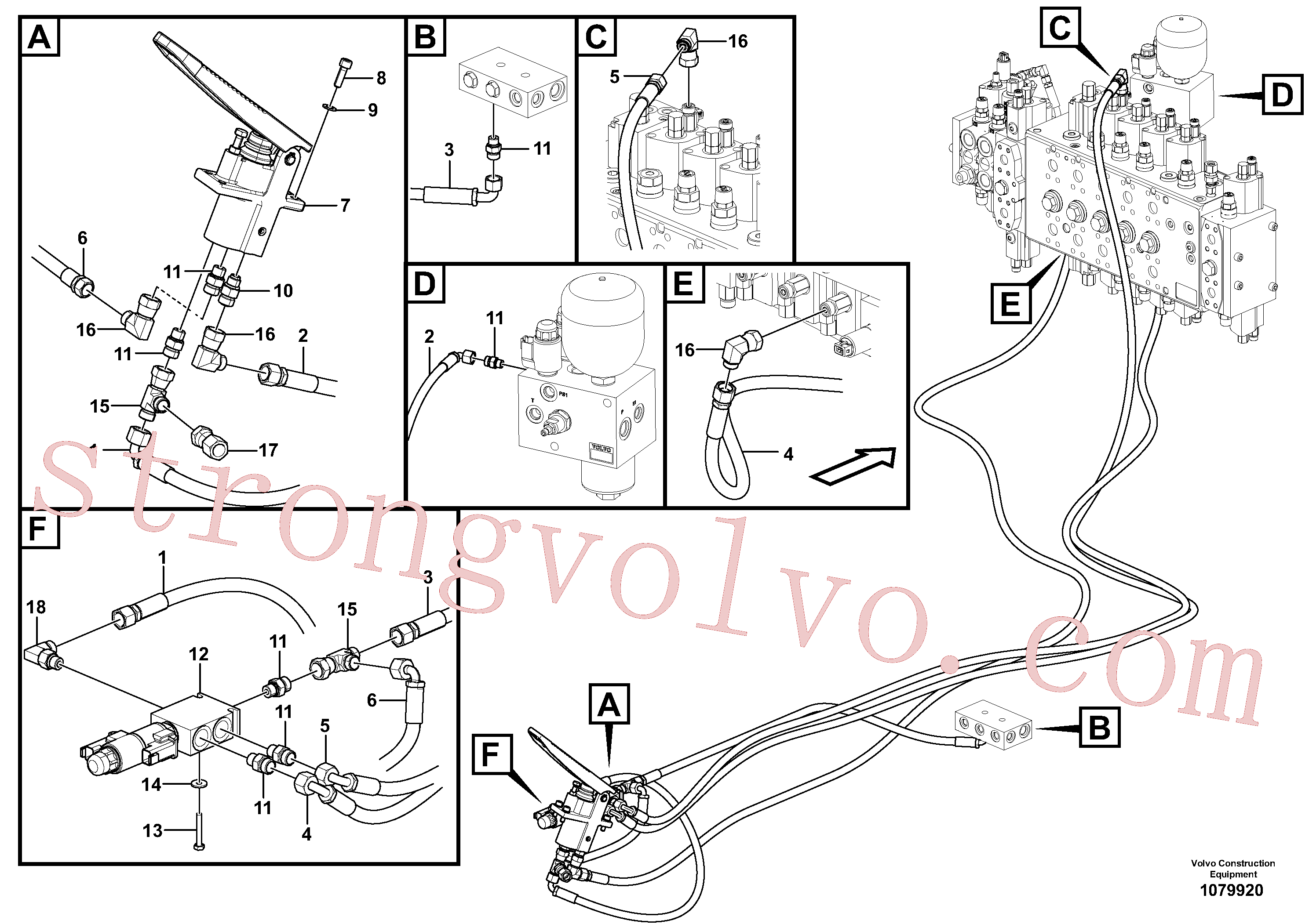 VOE15180160 Volvo Sistema servomotor, válvula de comando para pedal da válvula de comando(1079920 Montagem)