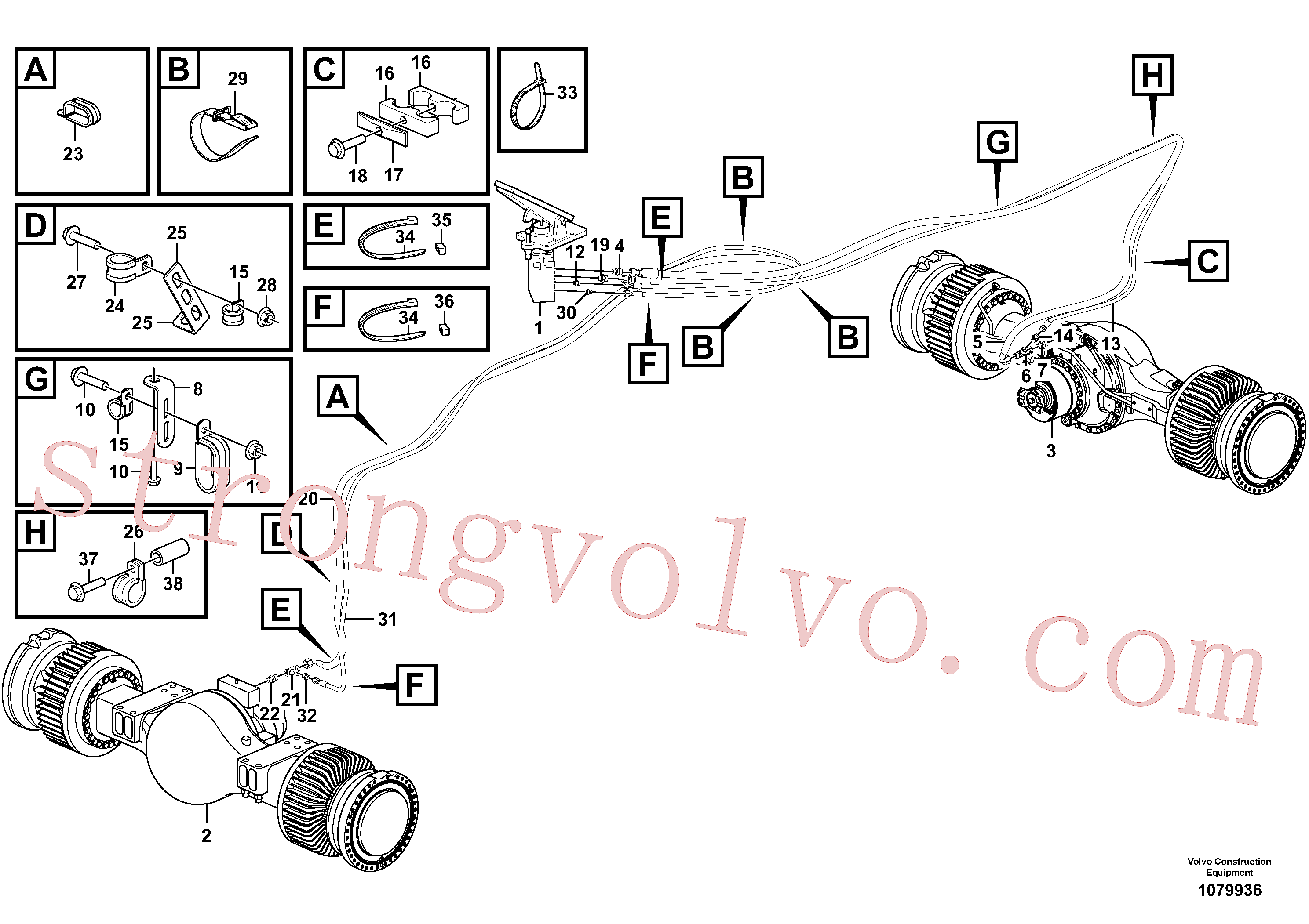 VOE994385 Volvo Linhas de travão, válvulas do travão de pé - eixos(1079936 Montagem)