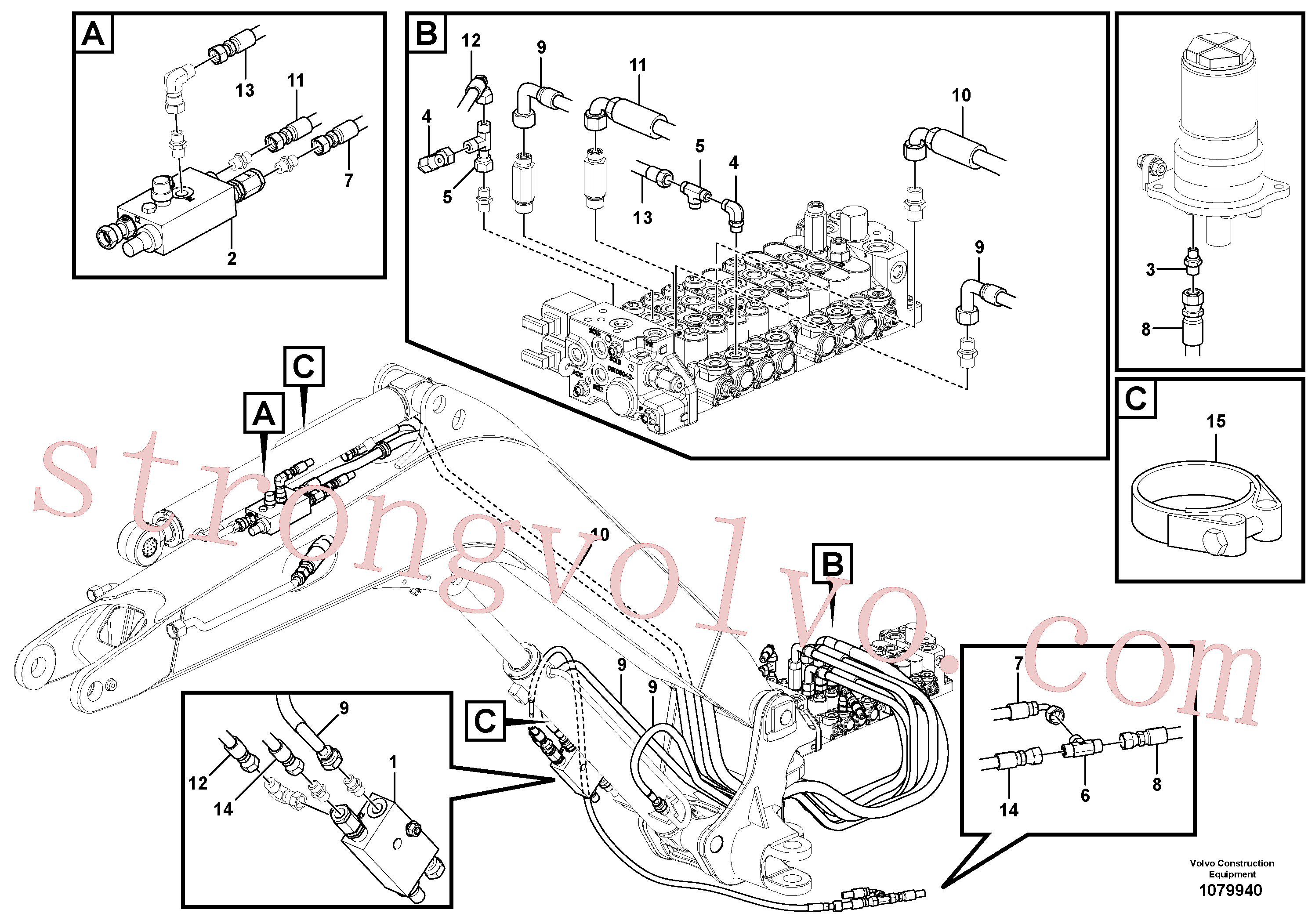 VOE15622155 Volvo Hidráulica de serviço, cilindro do braço de afundamento na lança.(1079940 Montagem)