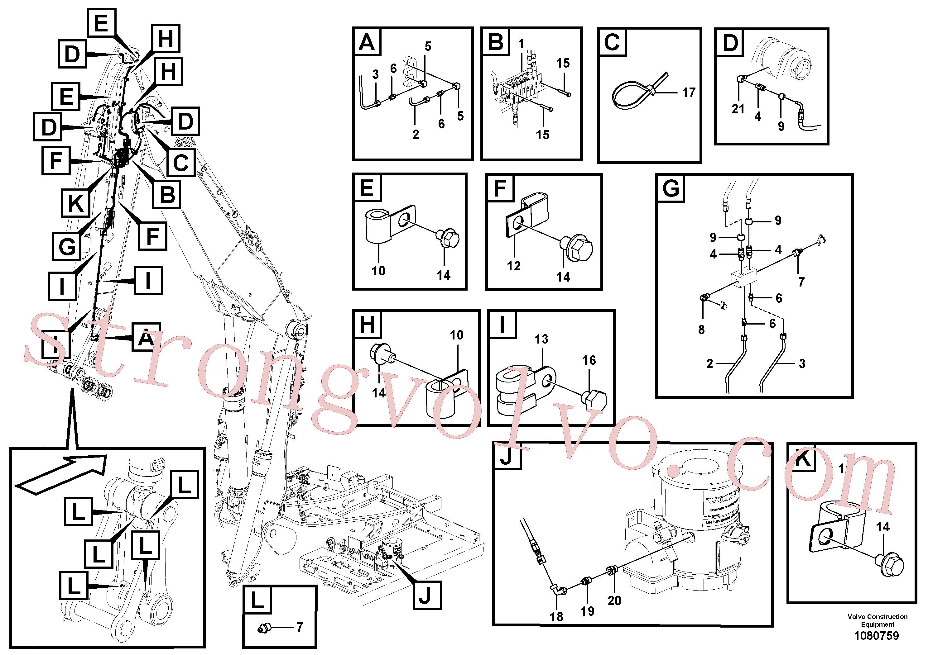 VOE940101 Volvo Sistema de lubrificação automático, braço(1080759 Montagem)
