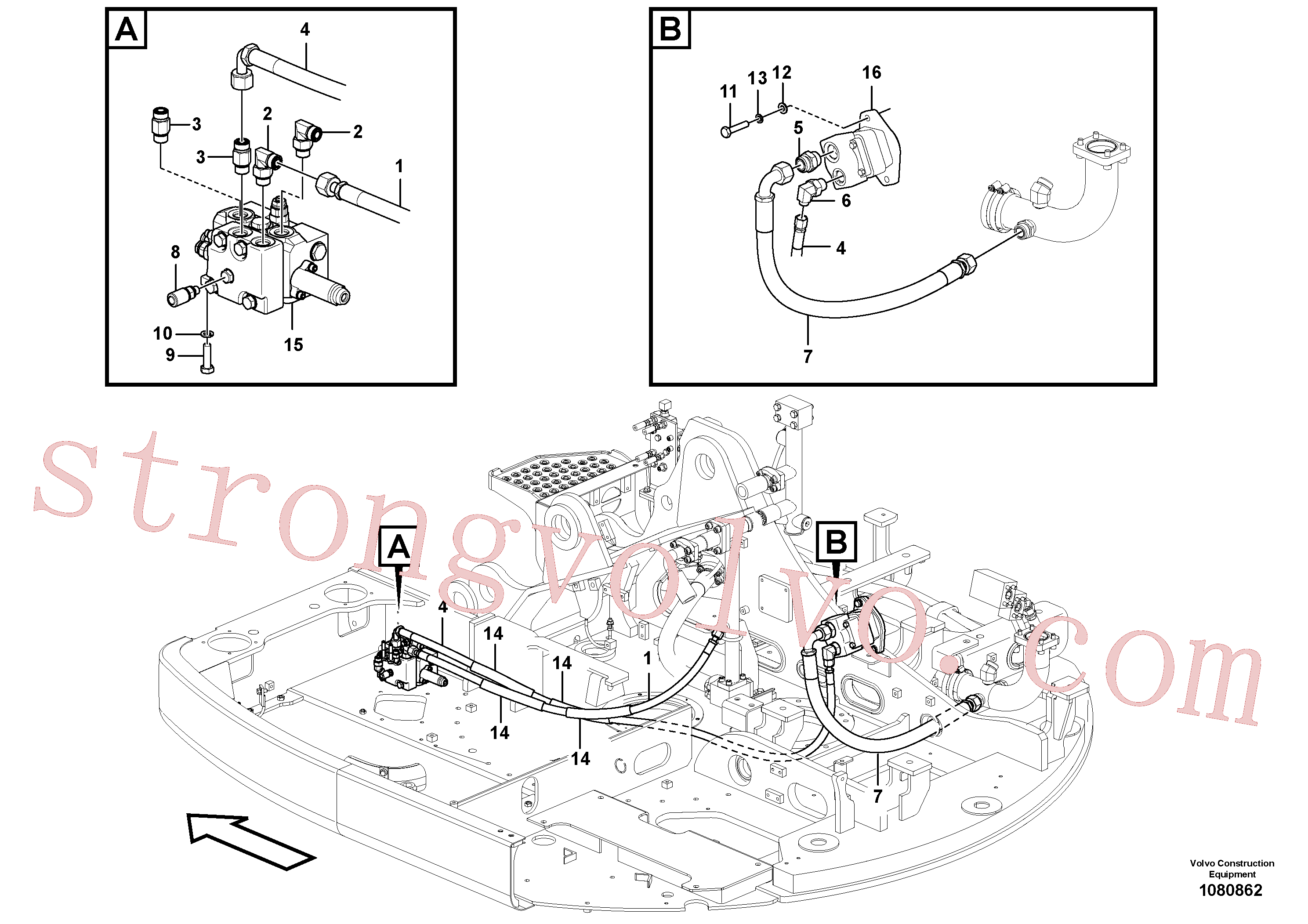 VOE993062 Volvo Hidráulica de serviço, inclinação e rotor na estrutura superior(1080862 Montagem)
