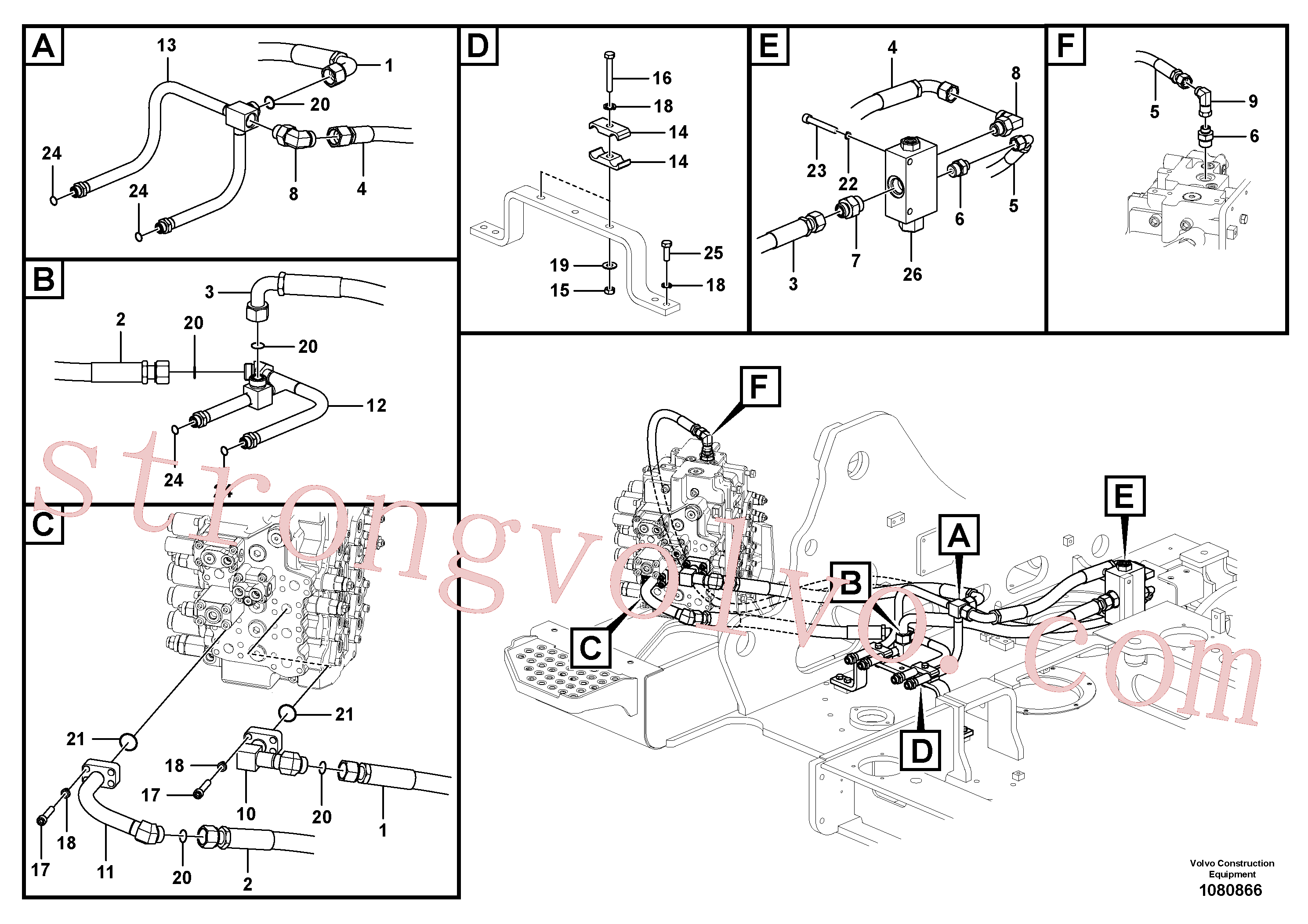 VOE14550561 Volvo Sistema hidráulico, válvula de comando da lança e articulação(1080866 Montagem)