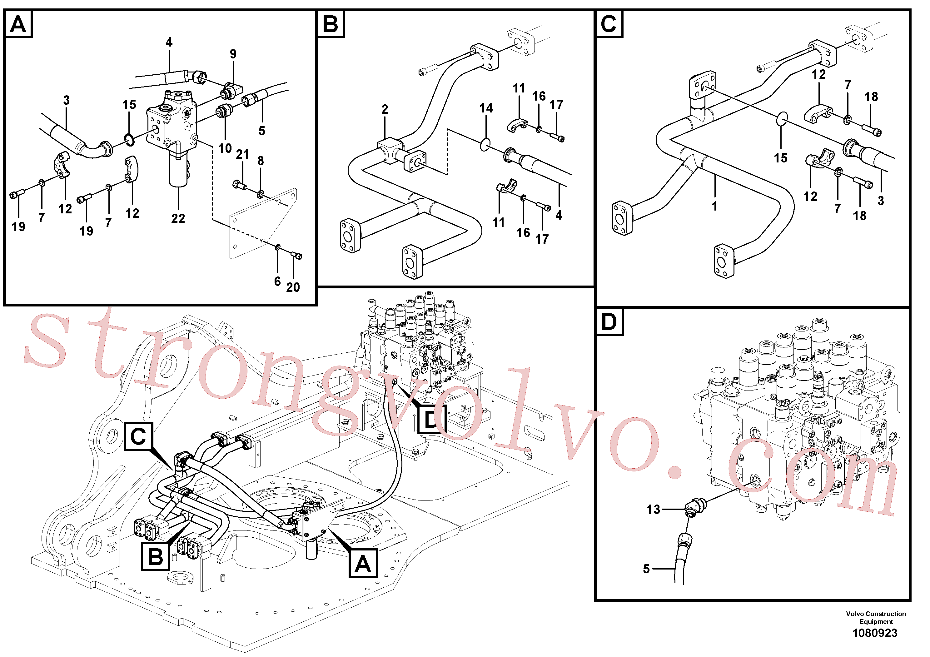 VOE15800314 Volvo Sistema hidráulico, válvula de comando da lança e articulação(1080923 Montagem)