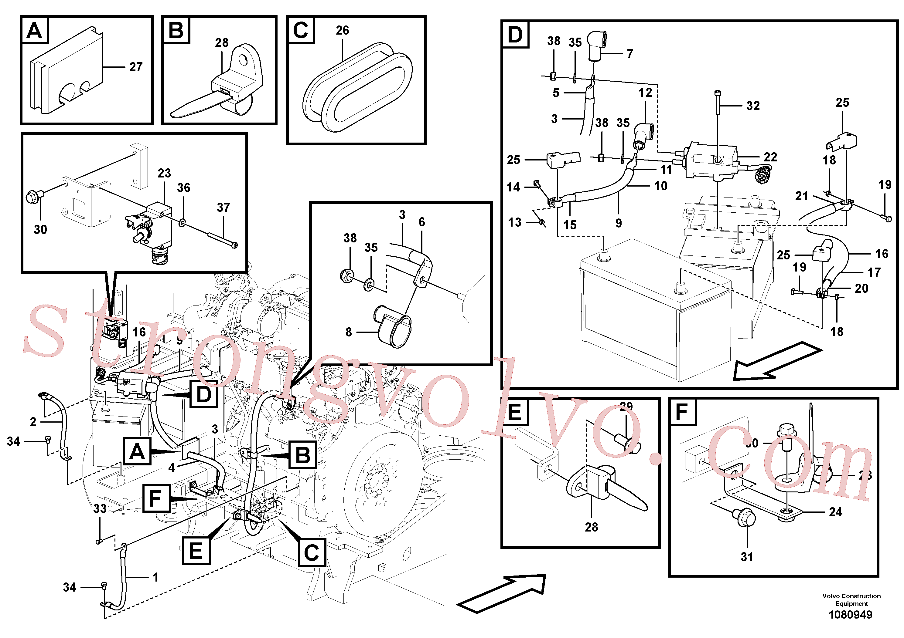 VOE984345 Volvo Cabos, bateria(1080949 Montagem)