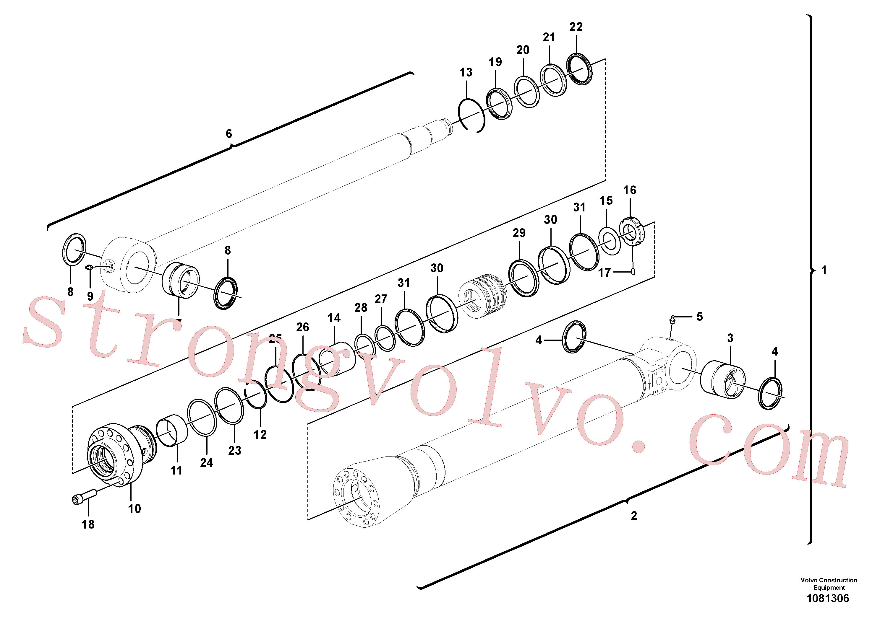 VOE990633 Volvo Cilindro de balde(1081306 Montagem)