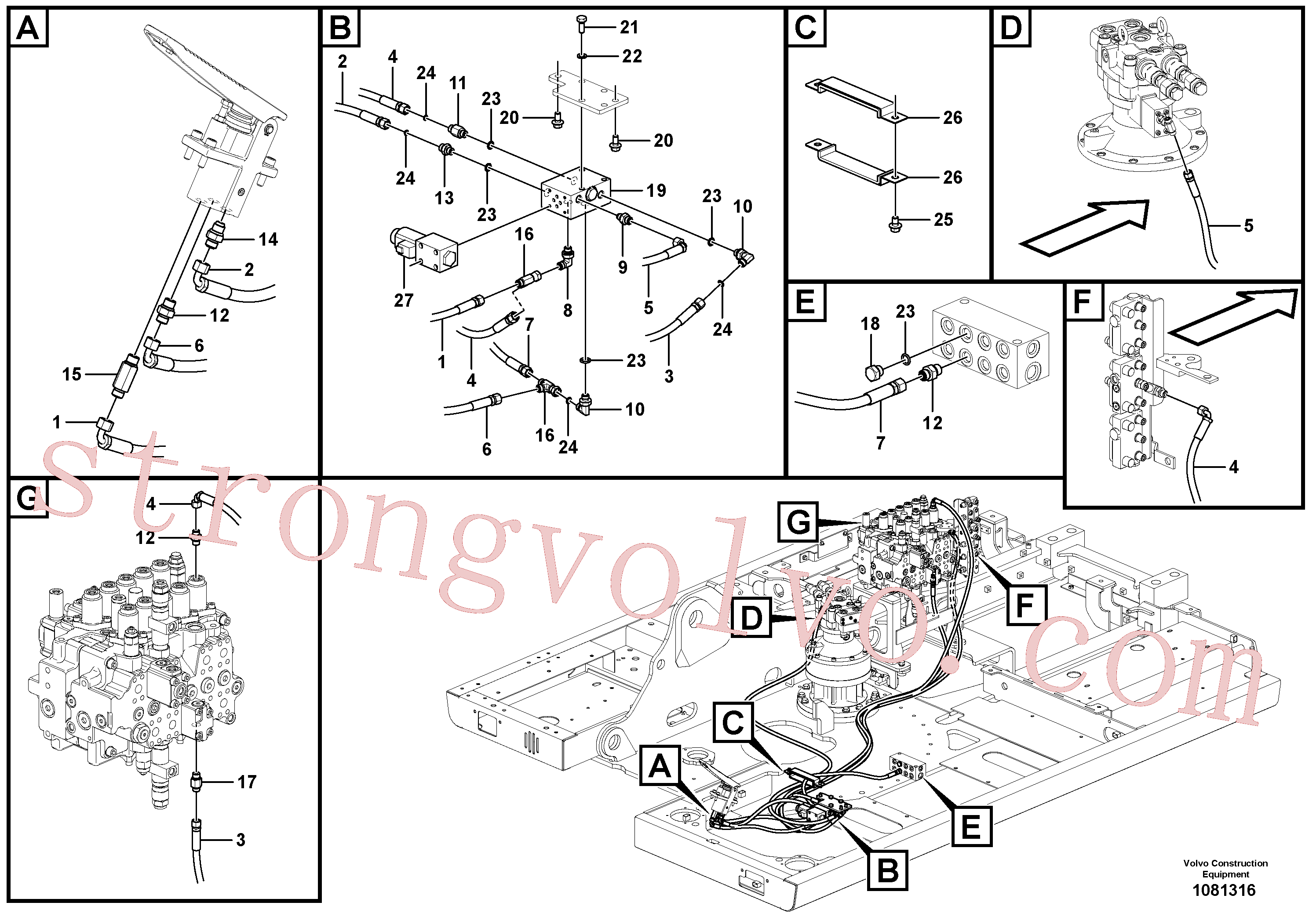 VOE936956 Volvo Sistema servomotor, válvula de comando para pedal da válvula de comando(1081316 Montagem)