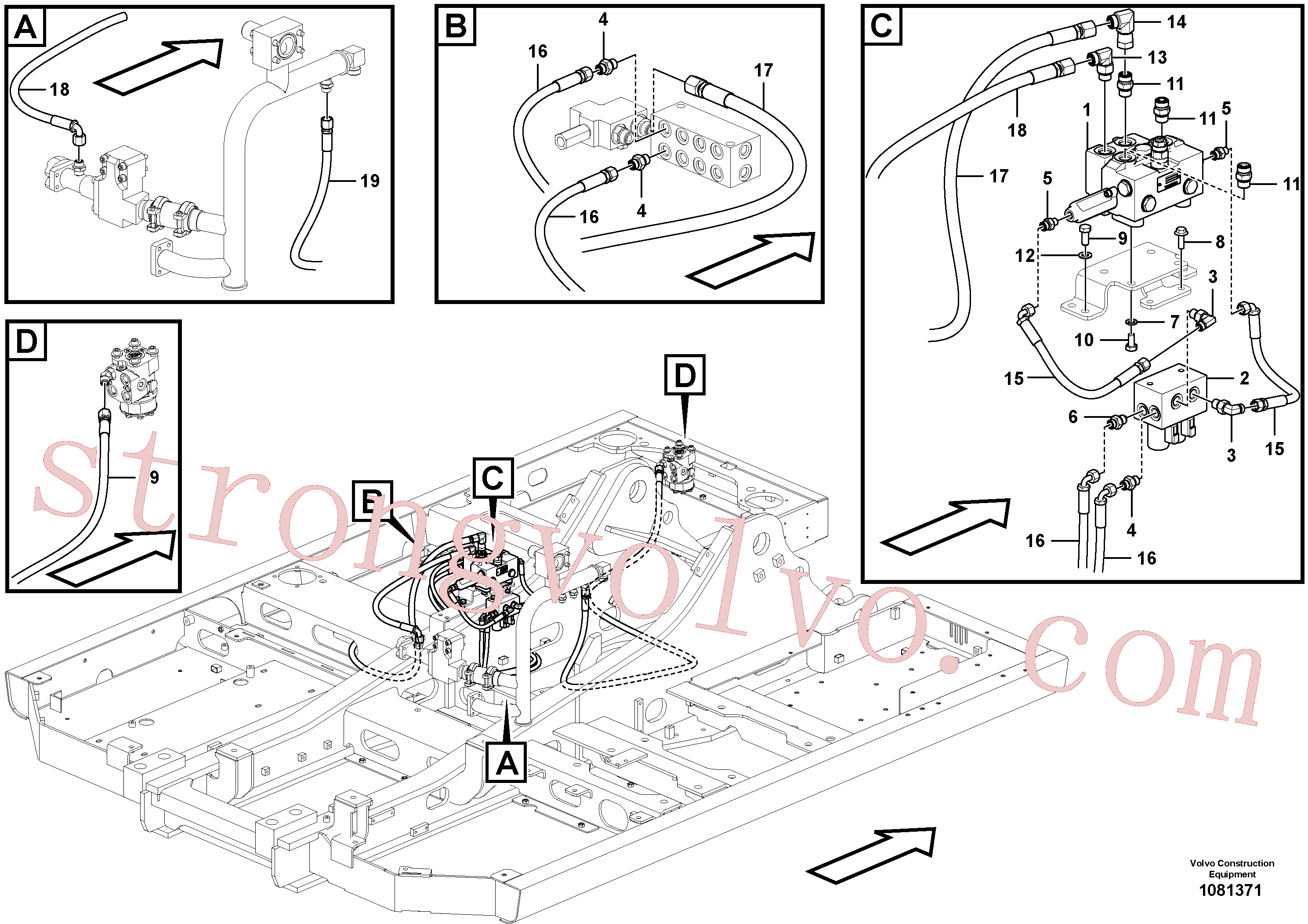 VOE937241 Volvo Hidráulica de serviço, inclinação e rotor na estrutura superior(1081371 Montagem)