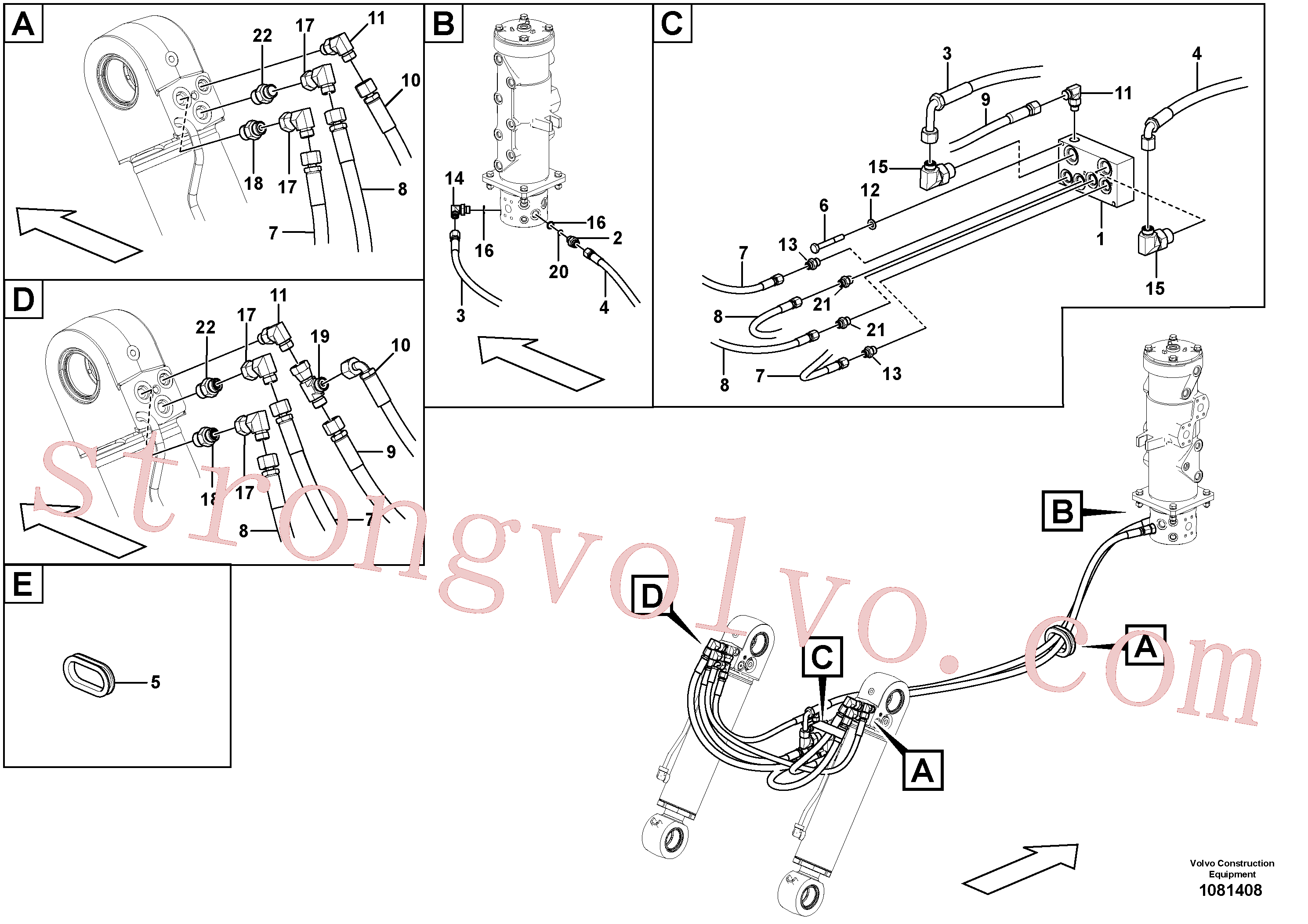 VOE14627822 Volvo Sistema hidráulico de trabalho, lâmina niveladora, Sistema hidráulico de trabalho, lâmina niveladora traseira(1081408 Montagem)