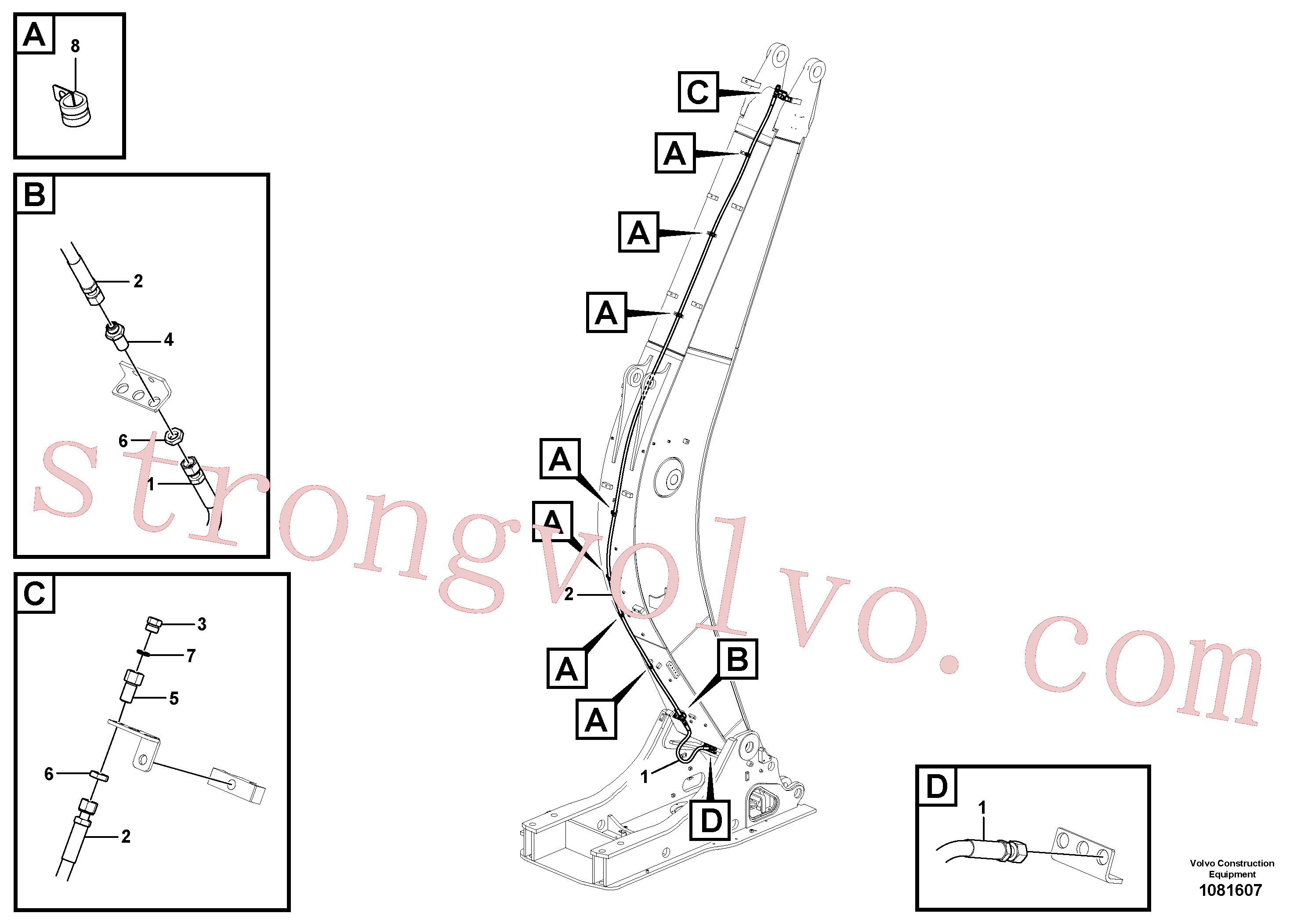 VOE938346 Volvo Hidráulica de serviço, fuga de óleo na lança(1081607 Montagem)