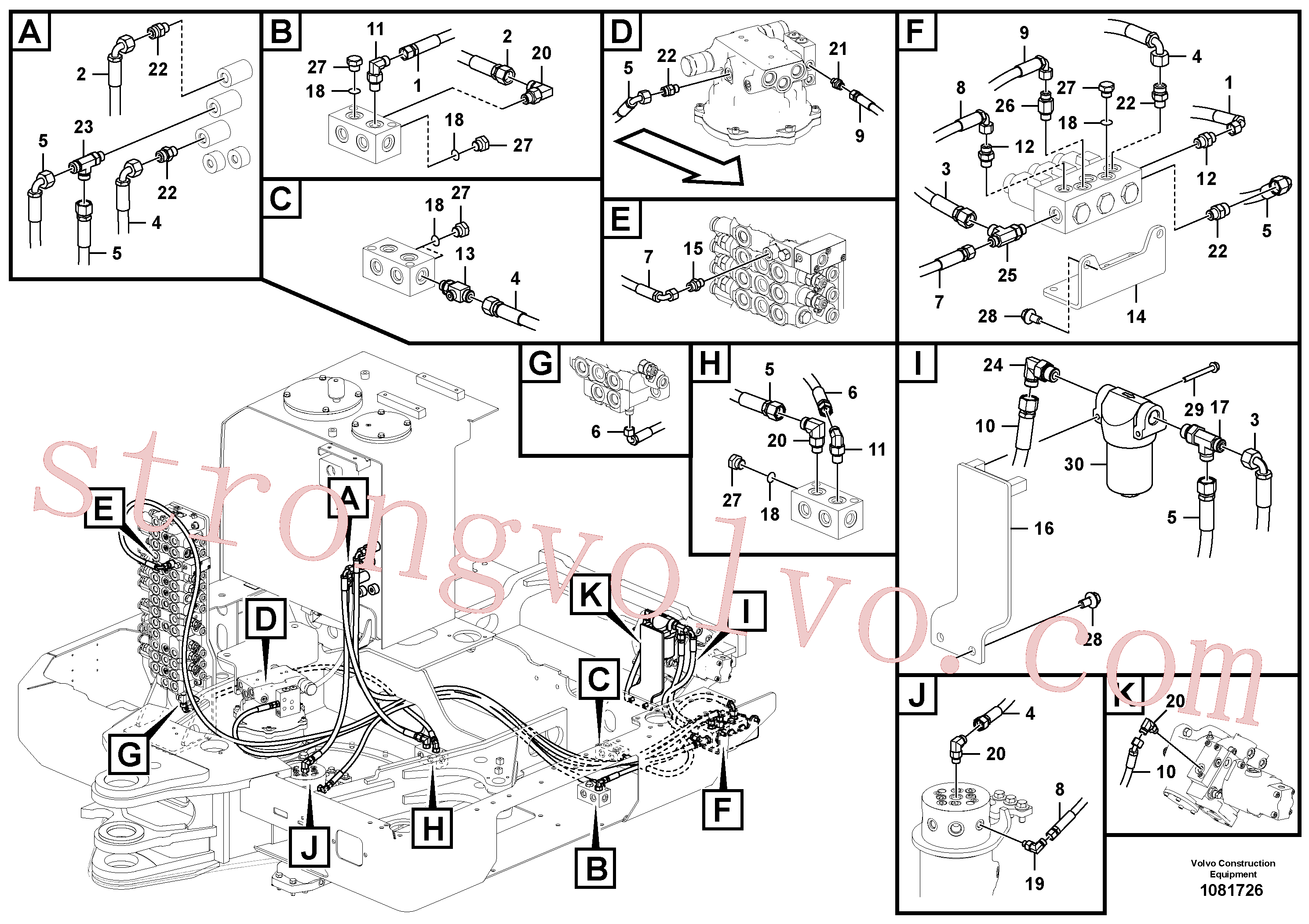 VOE936982 Volvo Sistema servomotor, suporte do filtro e tubagem da bomba(1081726 Montagem)